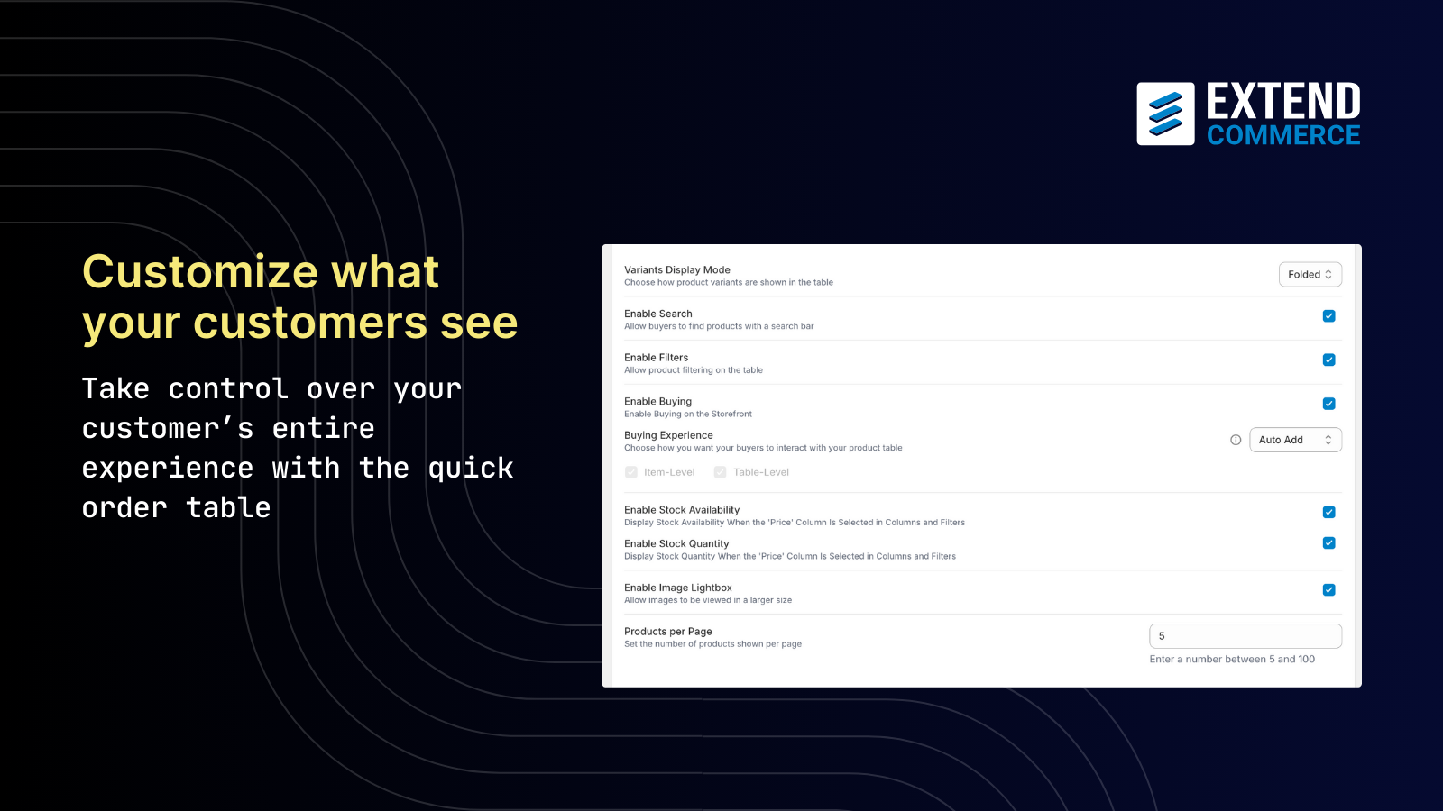 Quick Order Table Customization