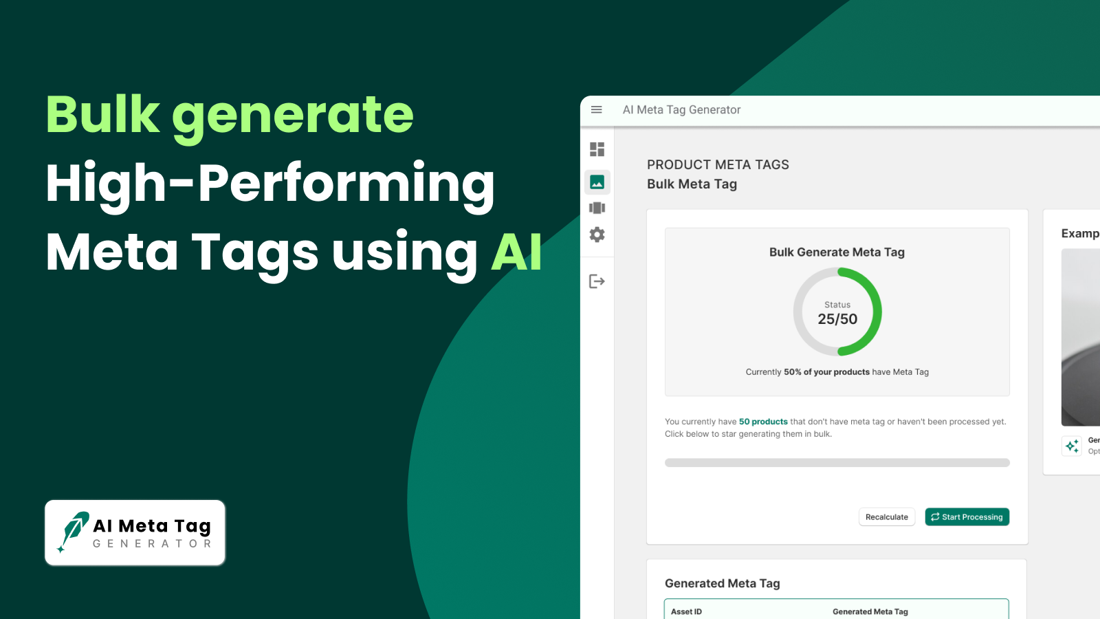 Bulk generate high-performing Meta Tags using AI