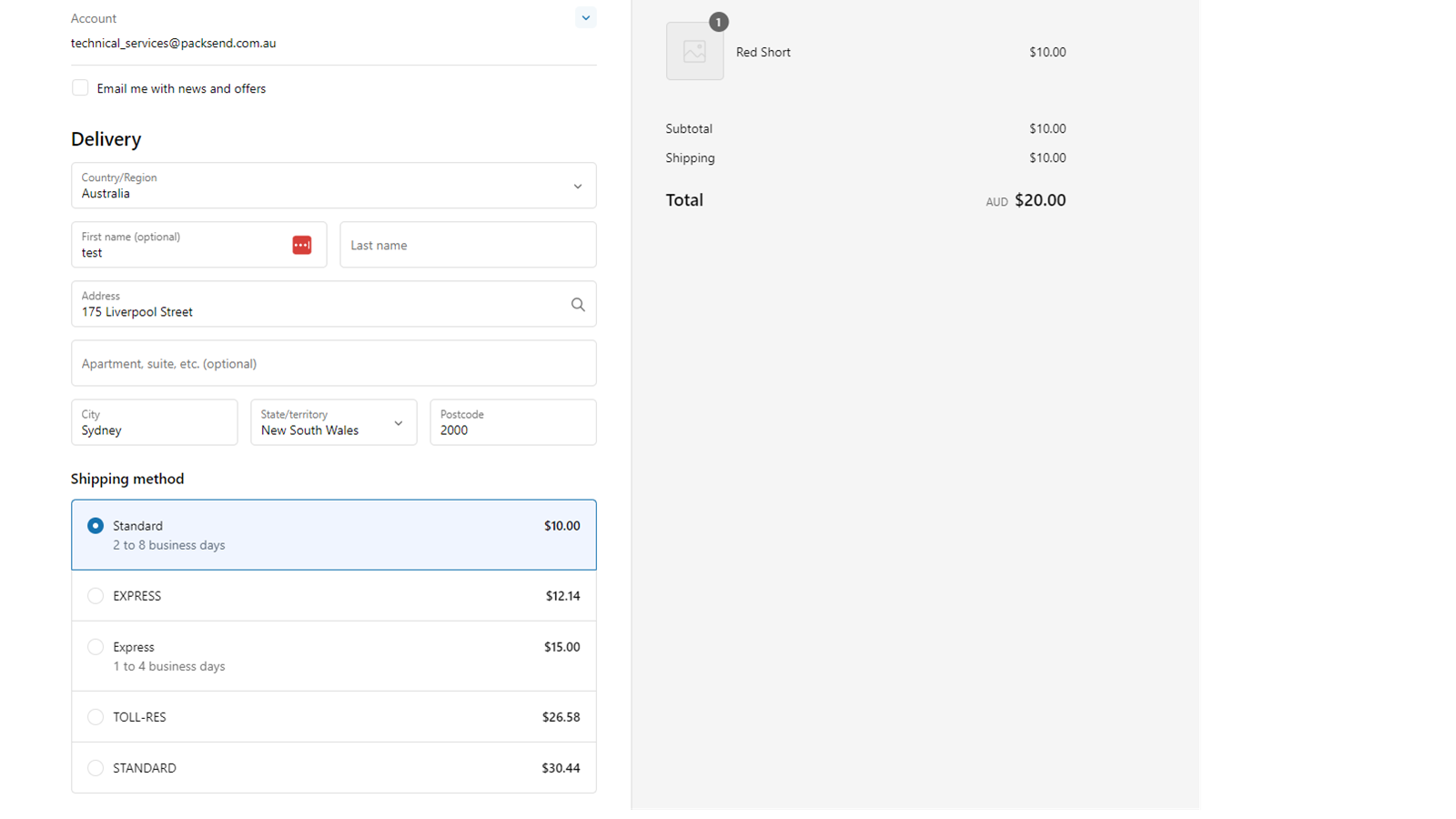 Shipping Rates at check out page