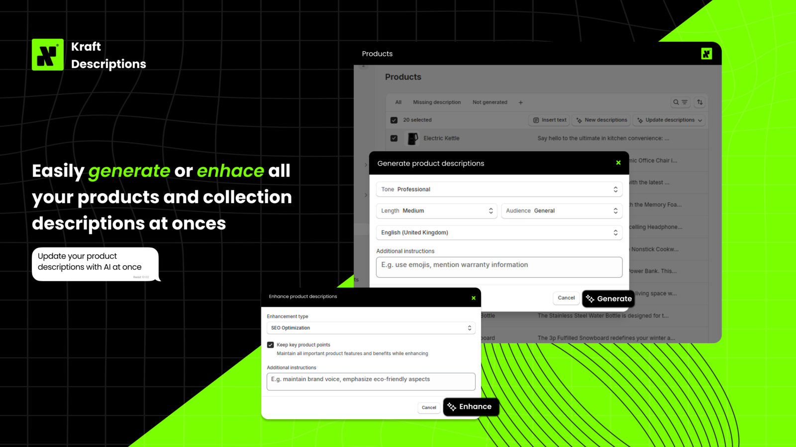 Bulk product descriptions editor