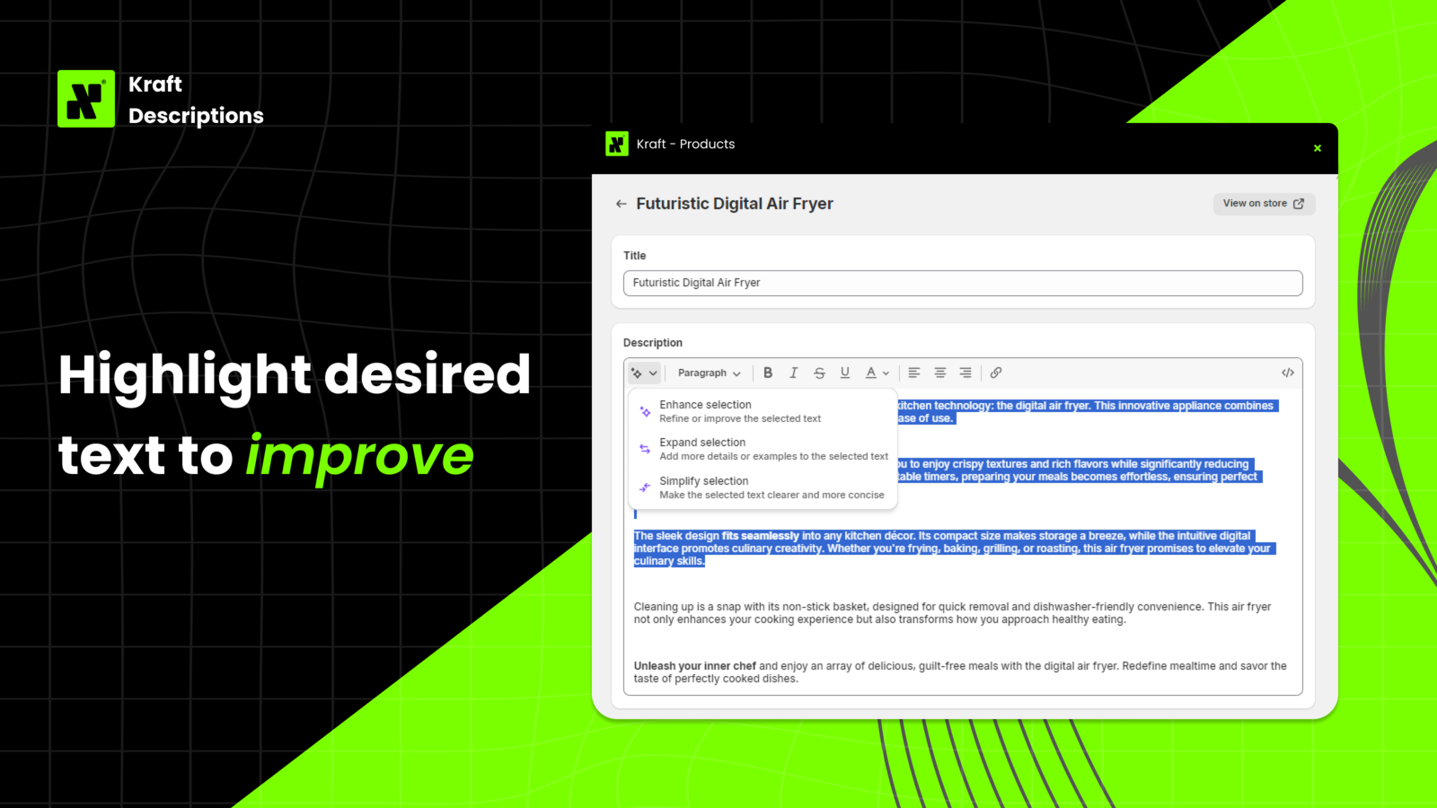 Highlight desired text to improve