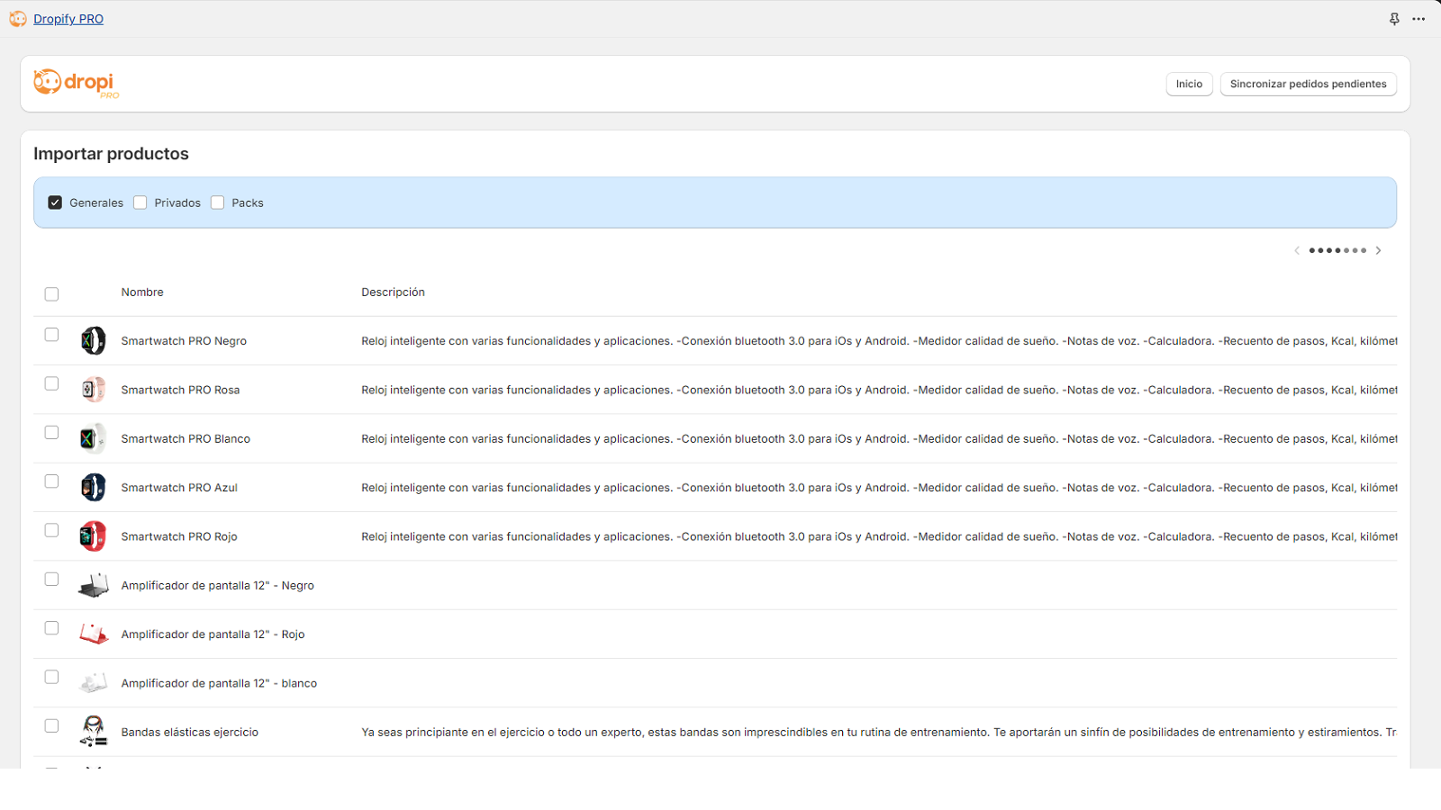 Importar productos del catálogo