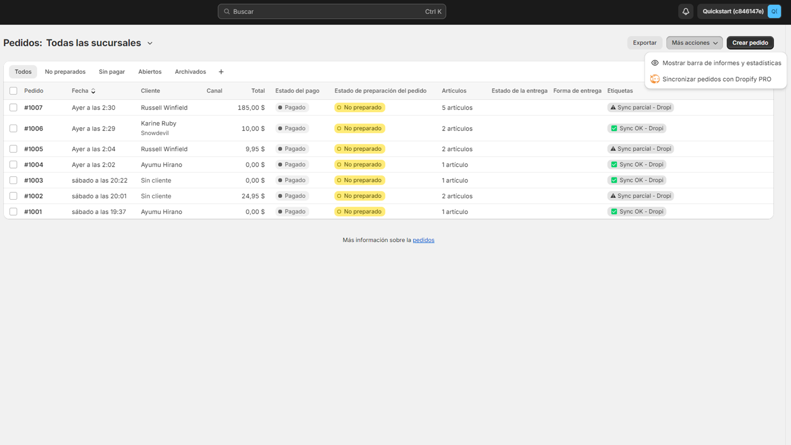 Sincronización de los pedidos