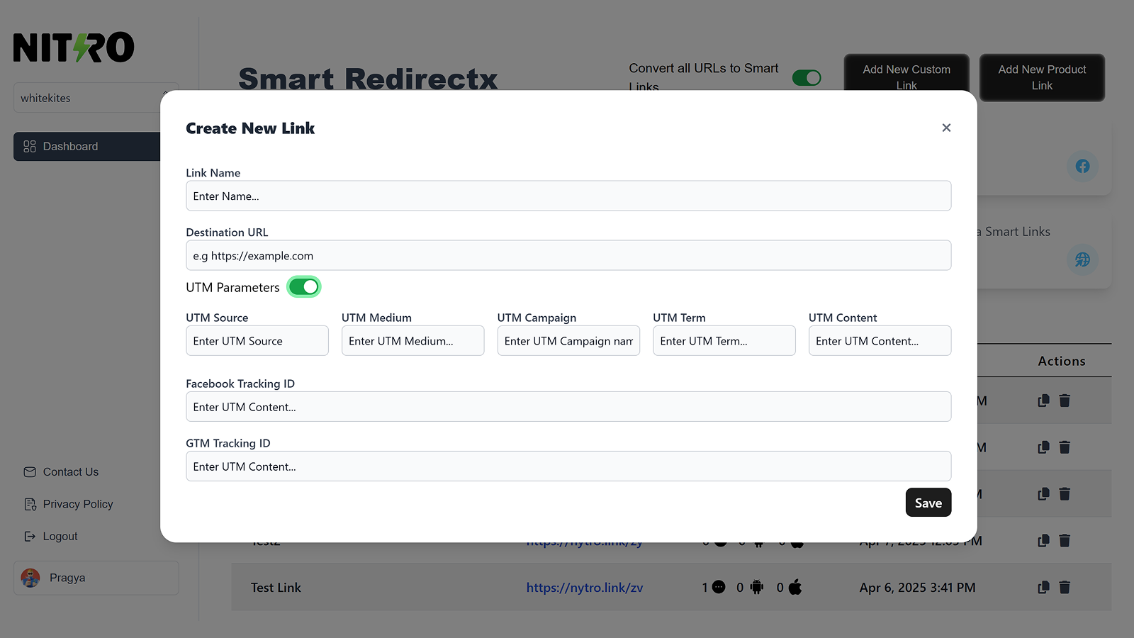 Easily create trackable smart links with built-in UTM support.