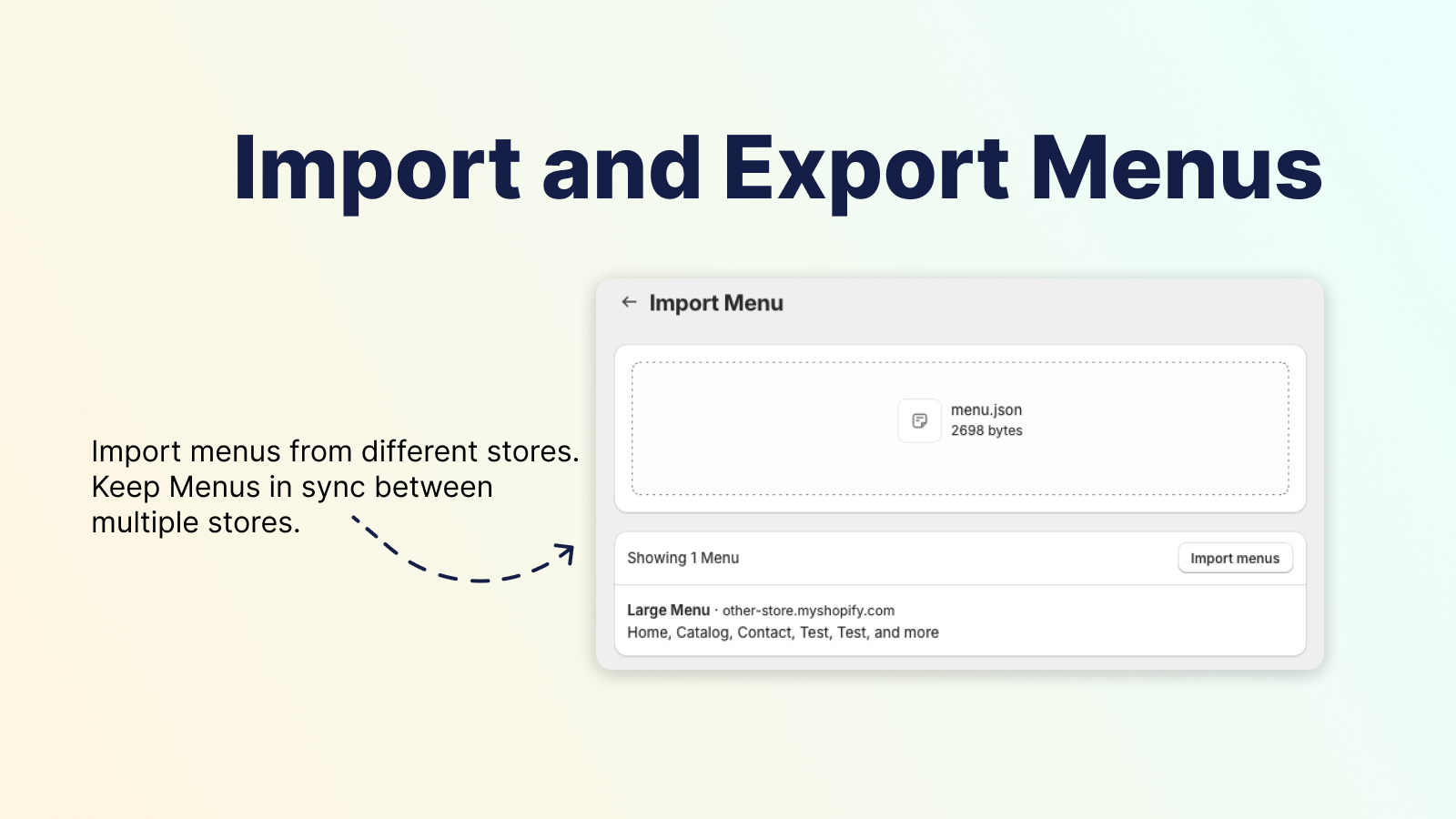 Screenshot of import and export feature for menus.