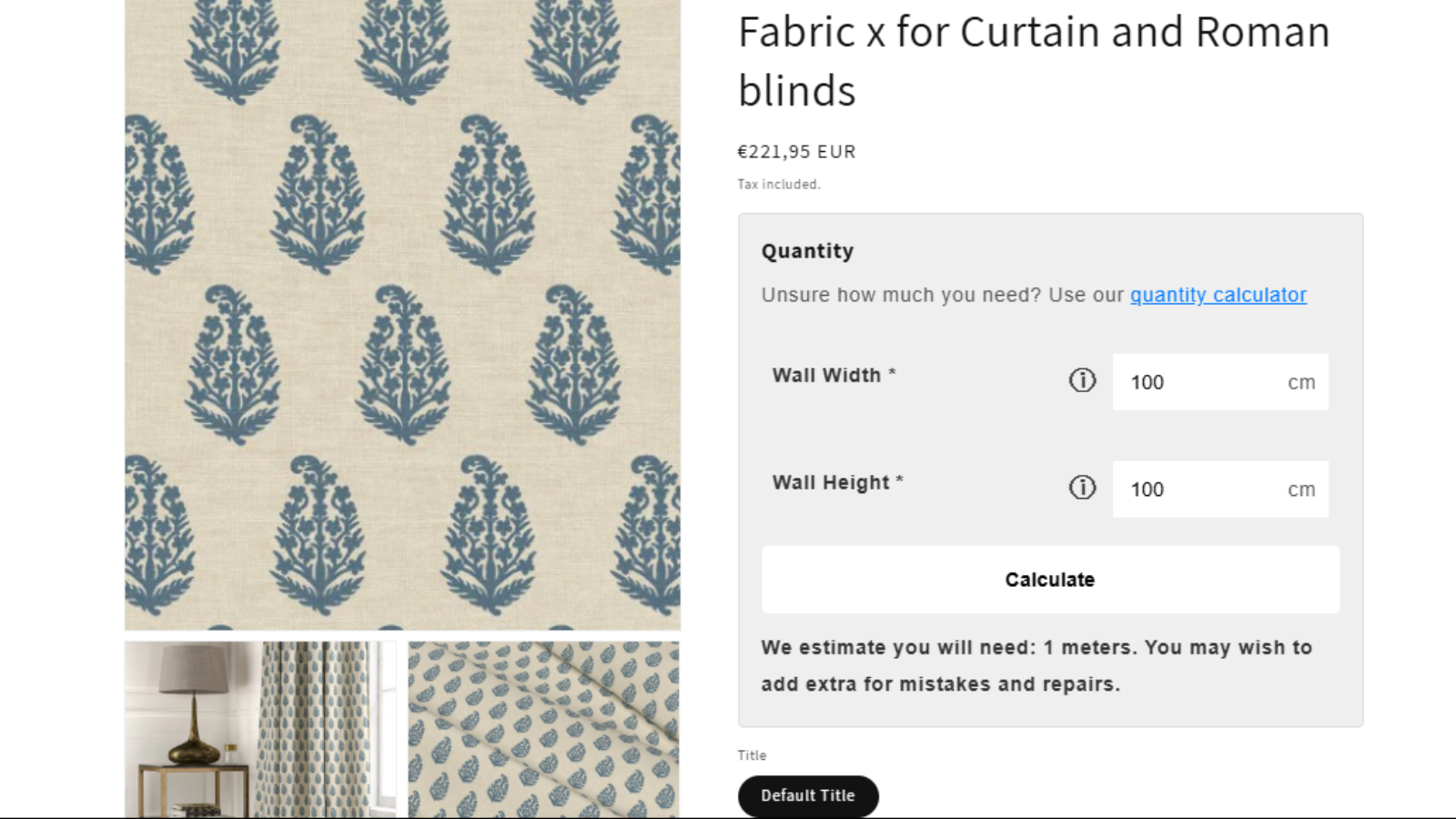 Calculator showing calculations based on required measurements