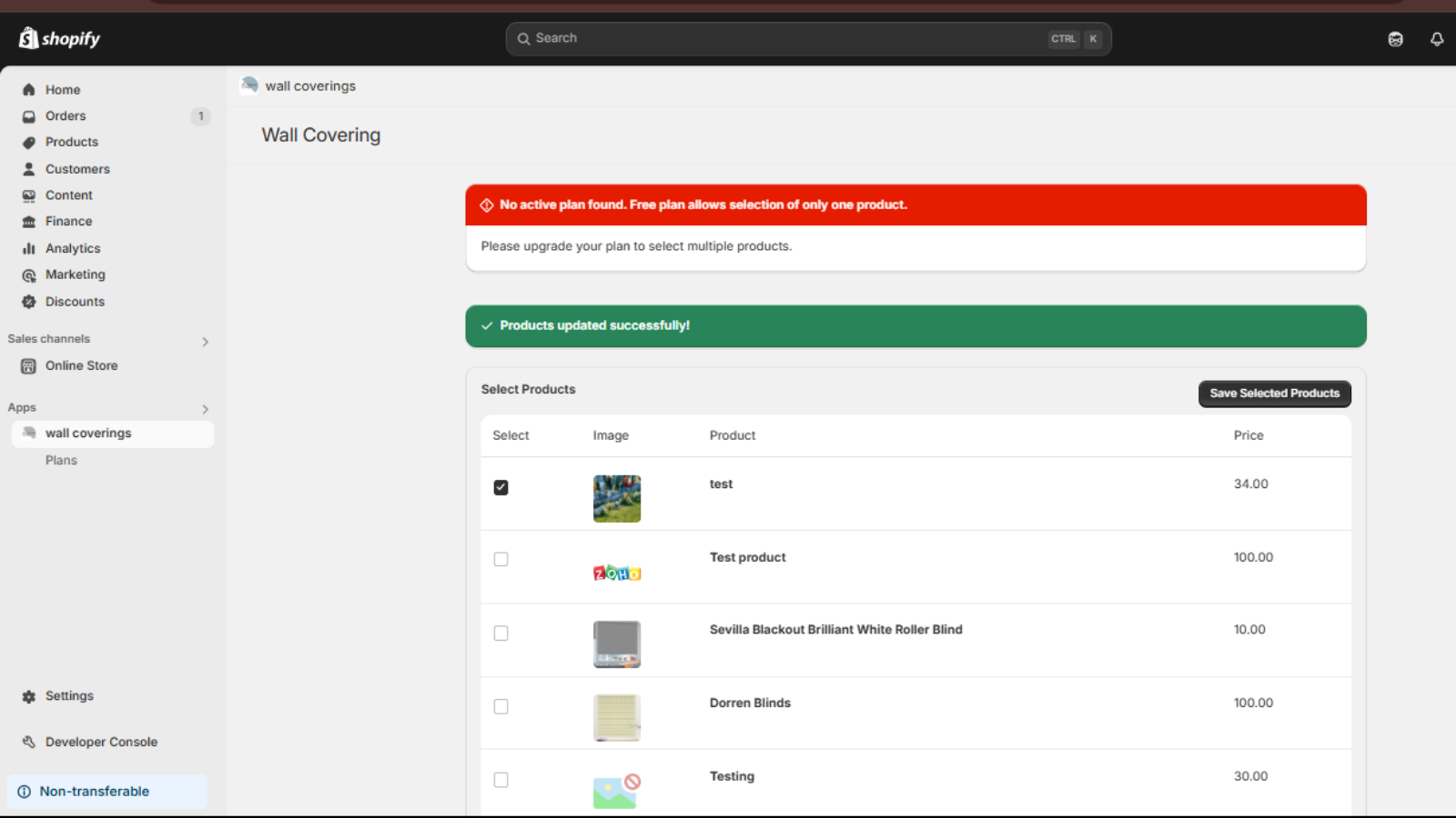 Product selection page of the app for displaying the calculator 