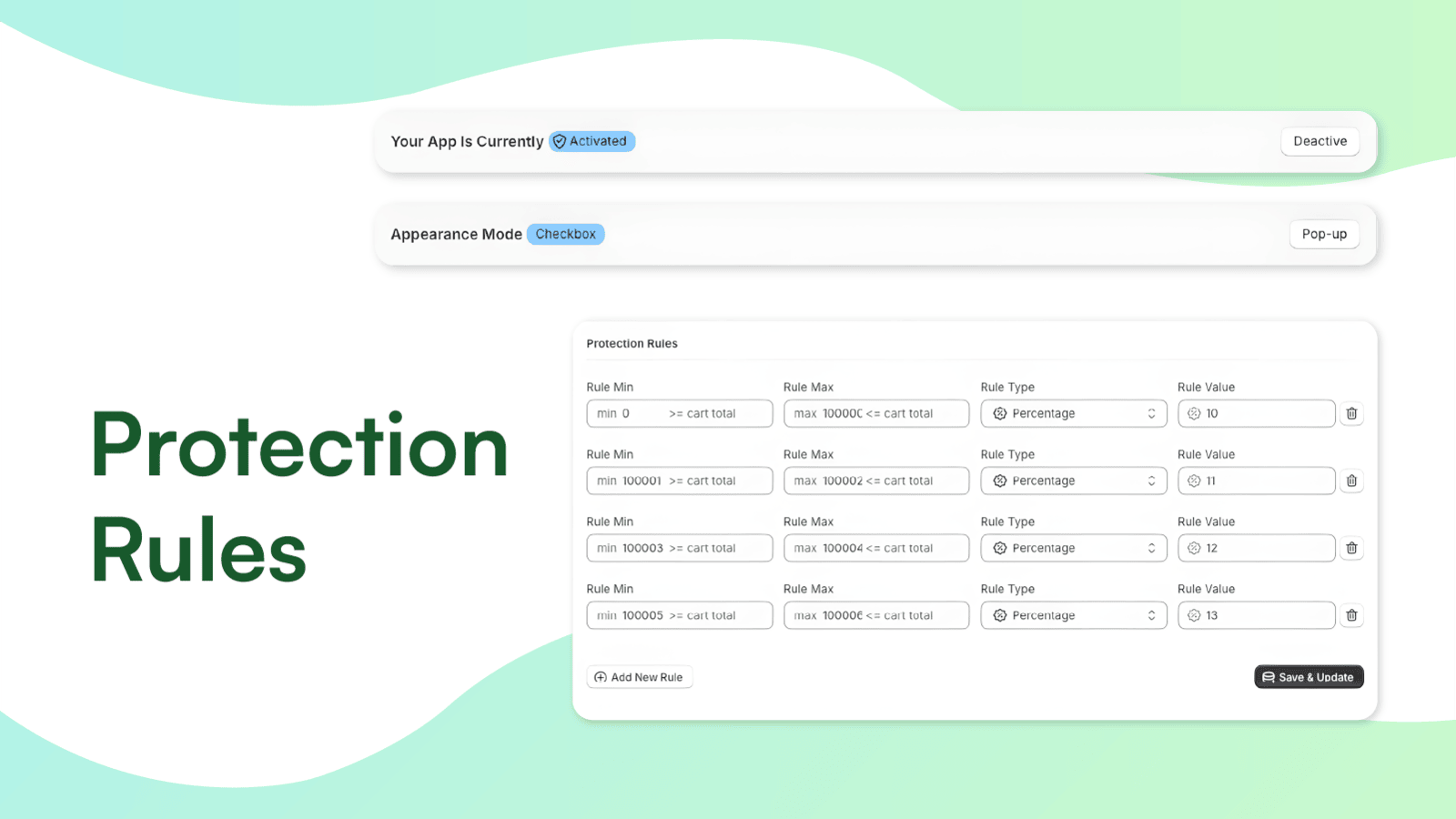 Settings (protection rules, auto opt-in)