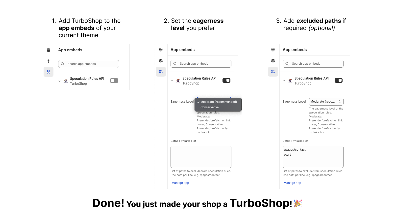 TurboShop configuration explanation