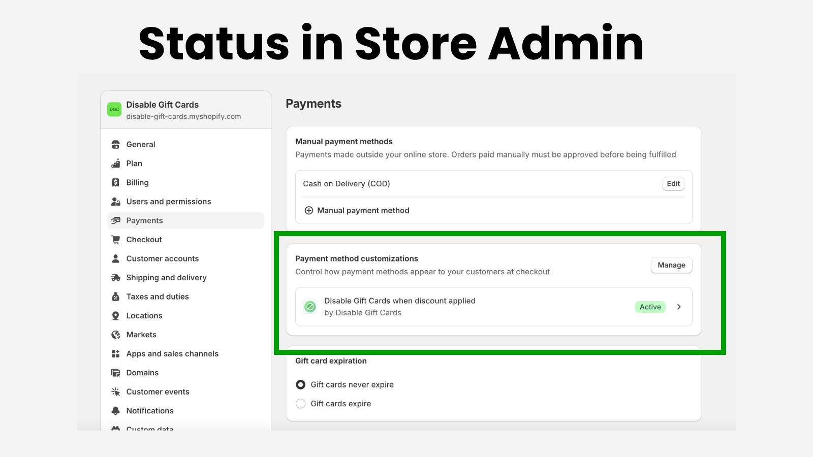 Status in Store Admin