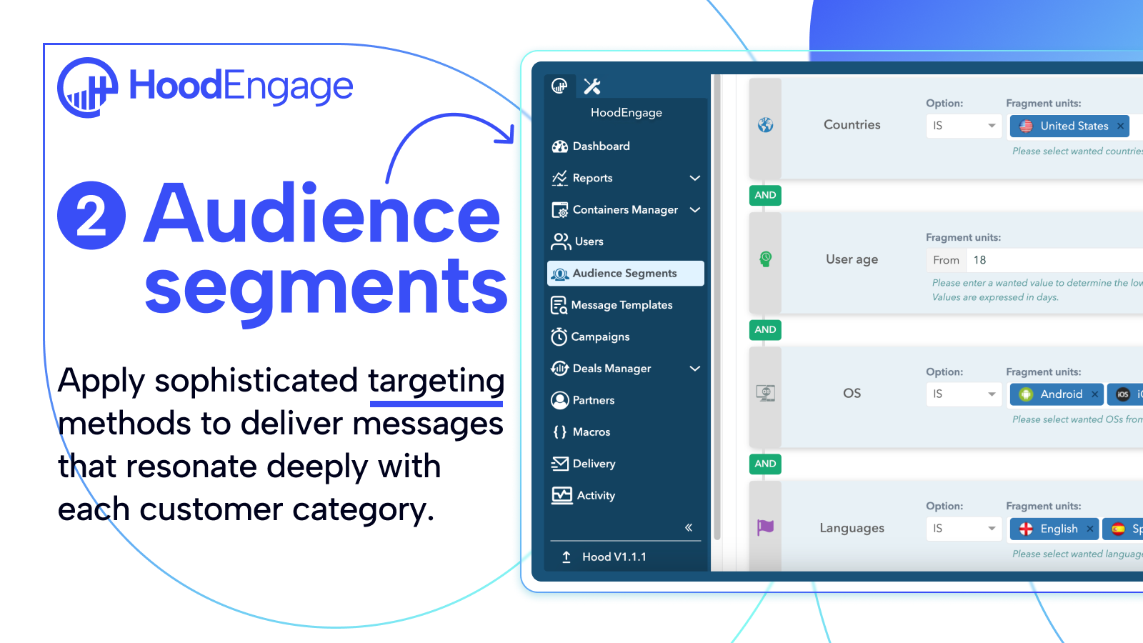 HoodEngage, Audience segments visual with benefits 