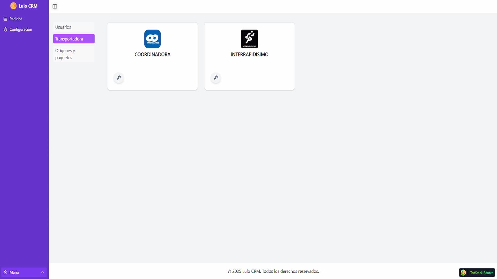 Módulo para configurar transportadoras e integrarlas al sistema.