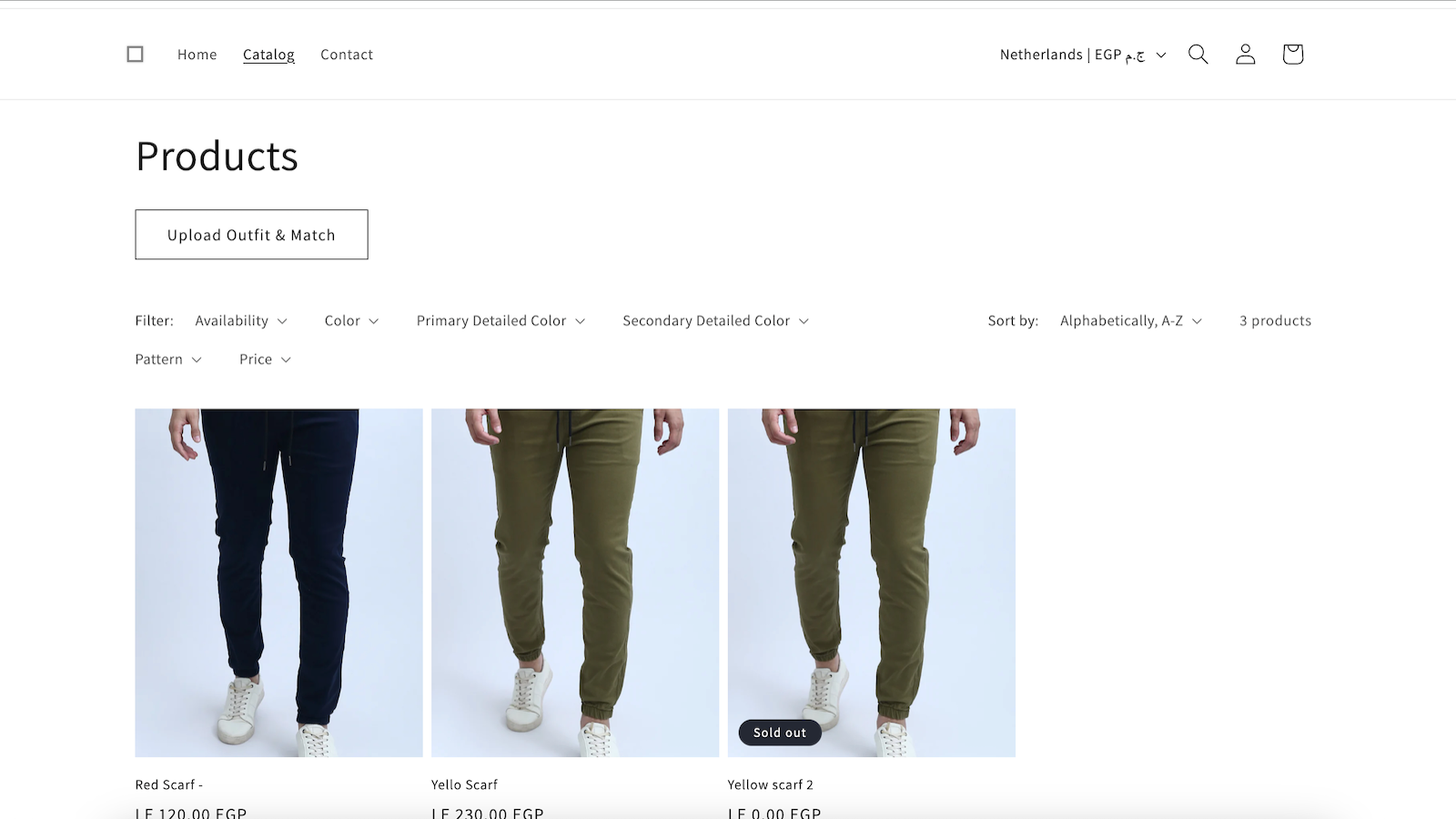 Store front search page with the button for matching outfit
