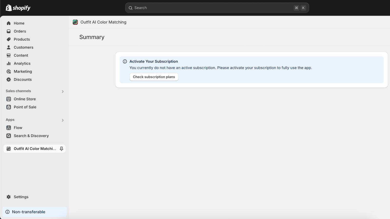 Application admin panel, redirection to subscription plans.