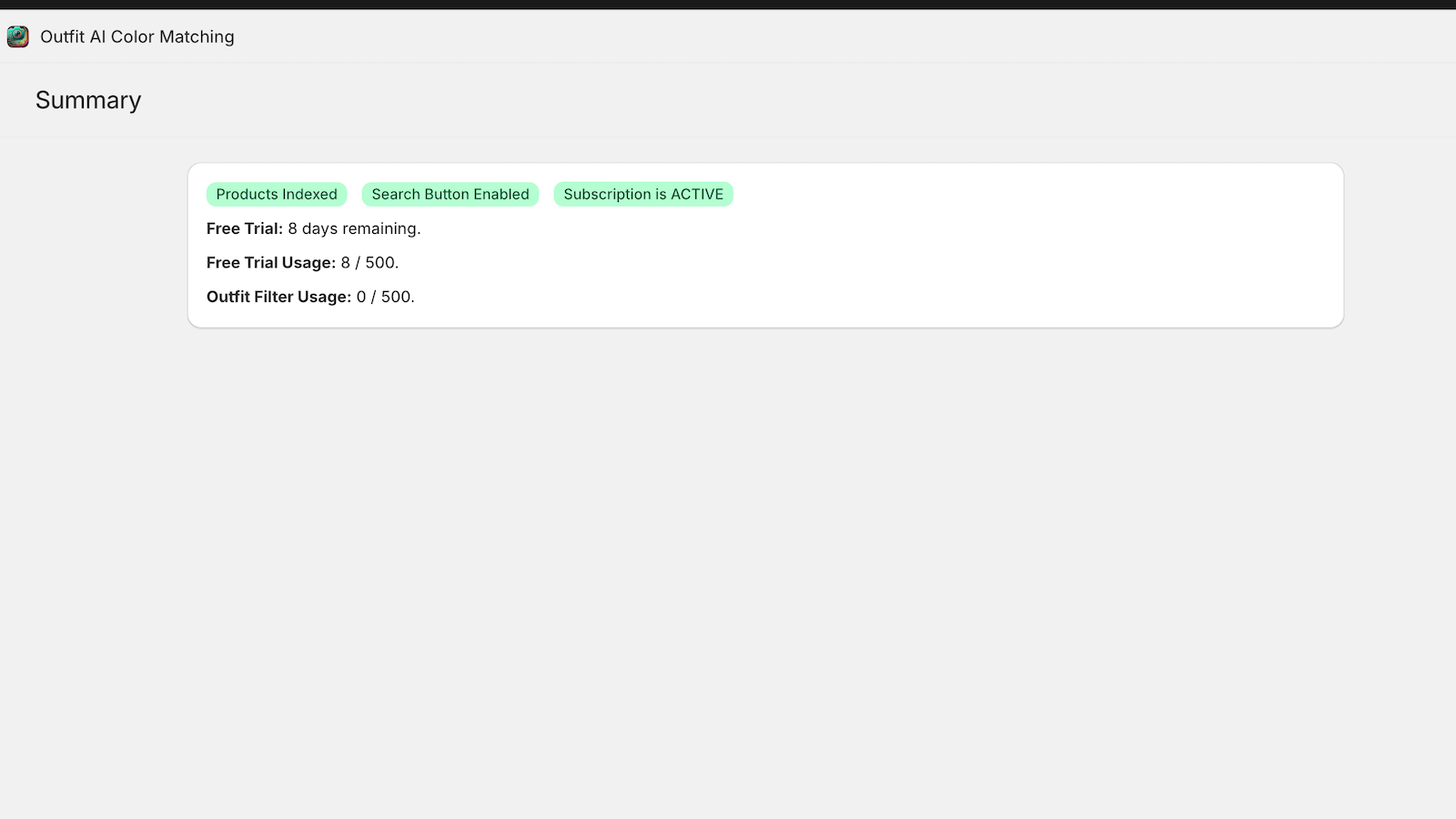Application admin panel, analytics for active subscription.