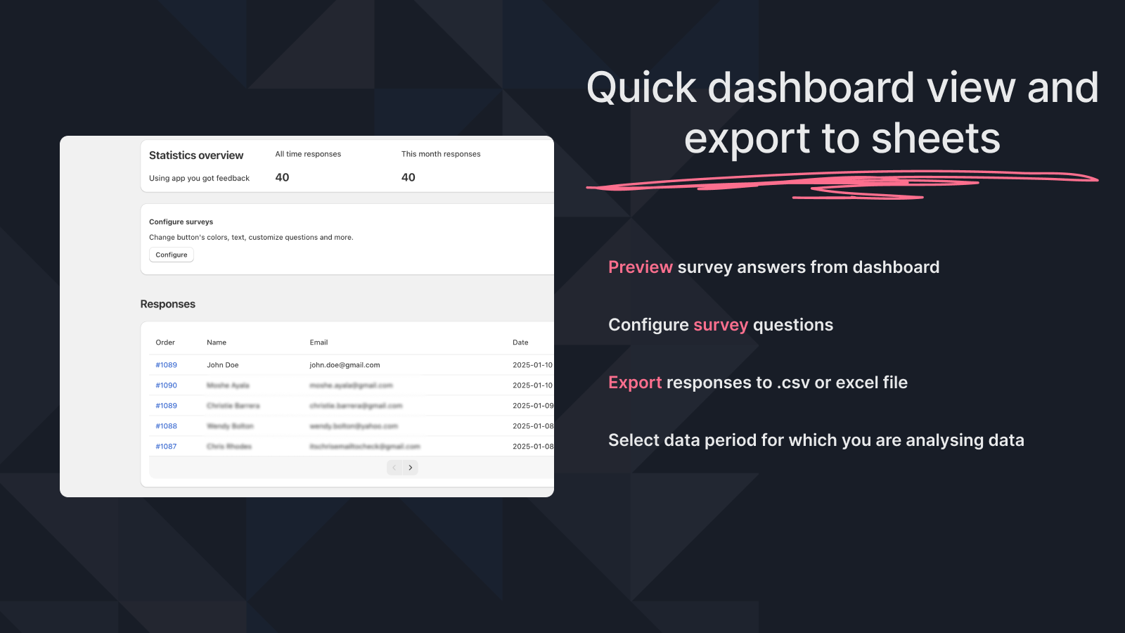 Quick dashboard of survey results - Post purchase survey