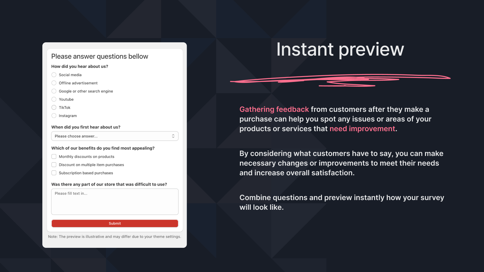 Instant preview - Post purchase survey