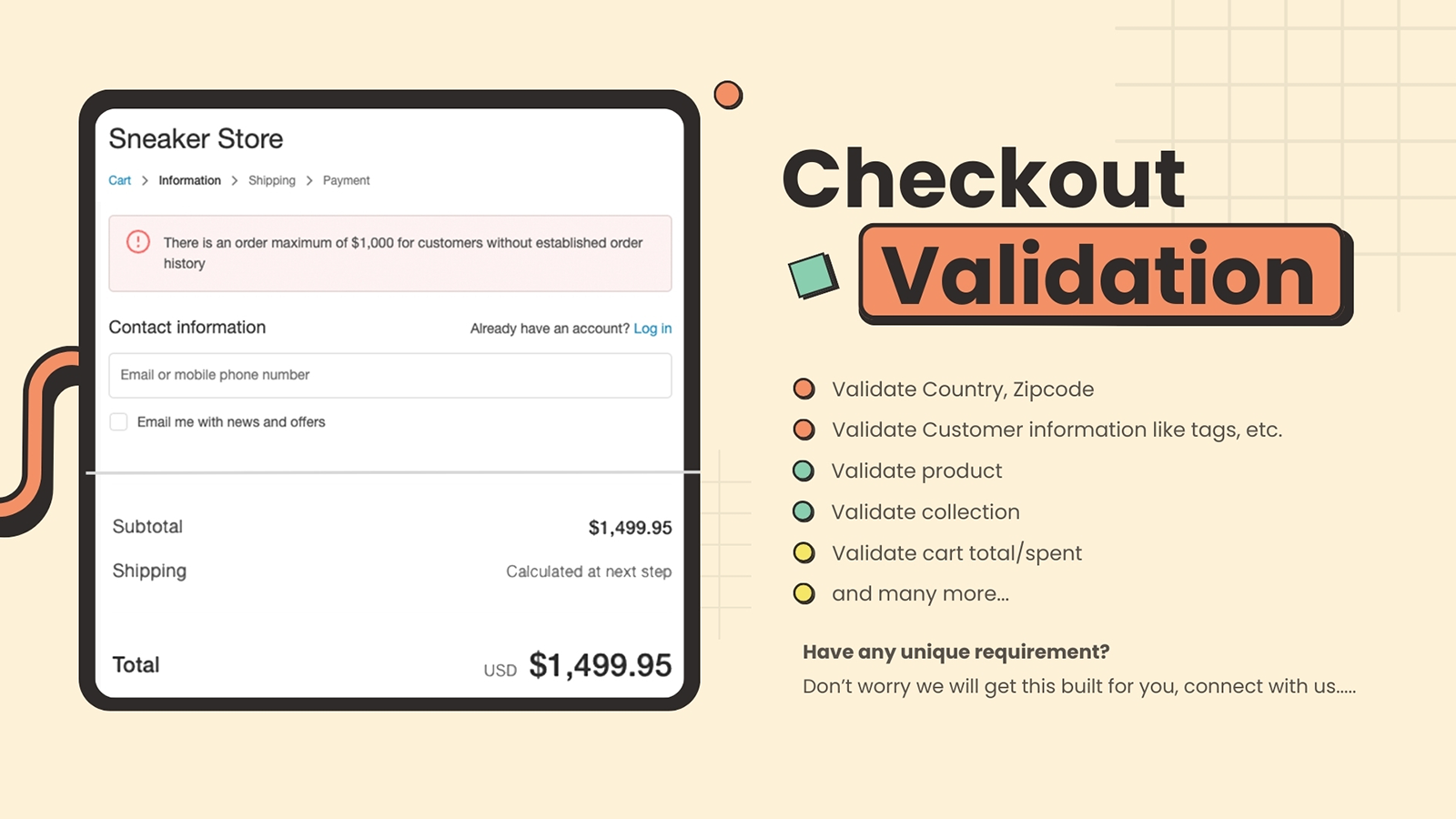 Checkout functions for validation