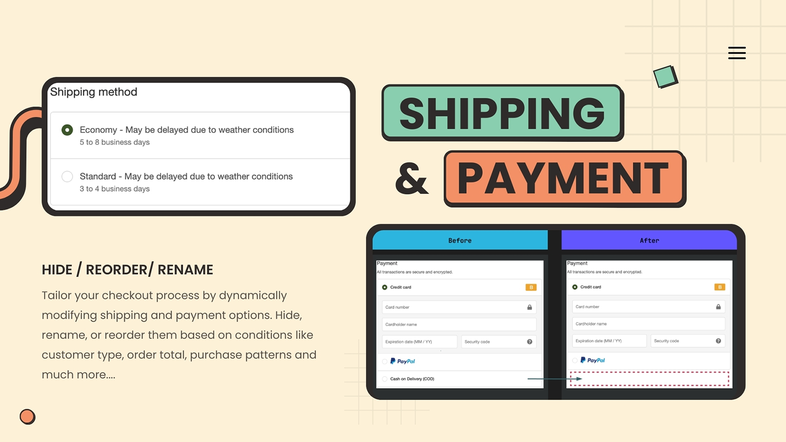 Shipping and payment functions