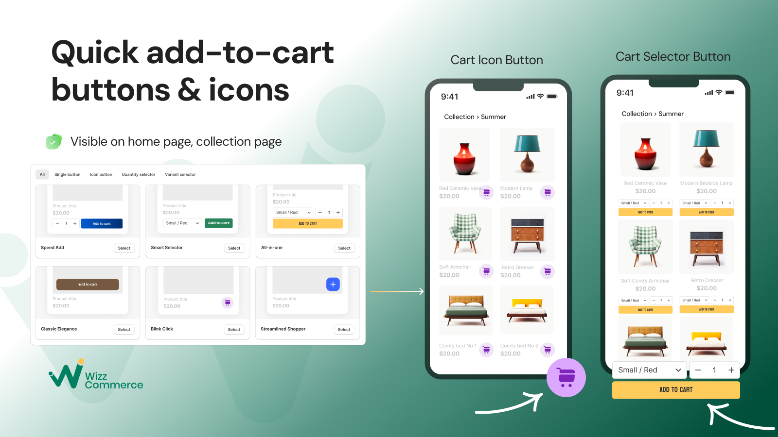 Quick add to cart buttons, add to cart icon