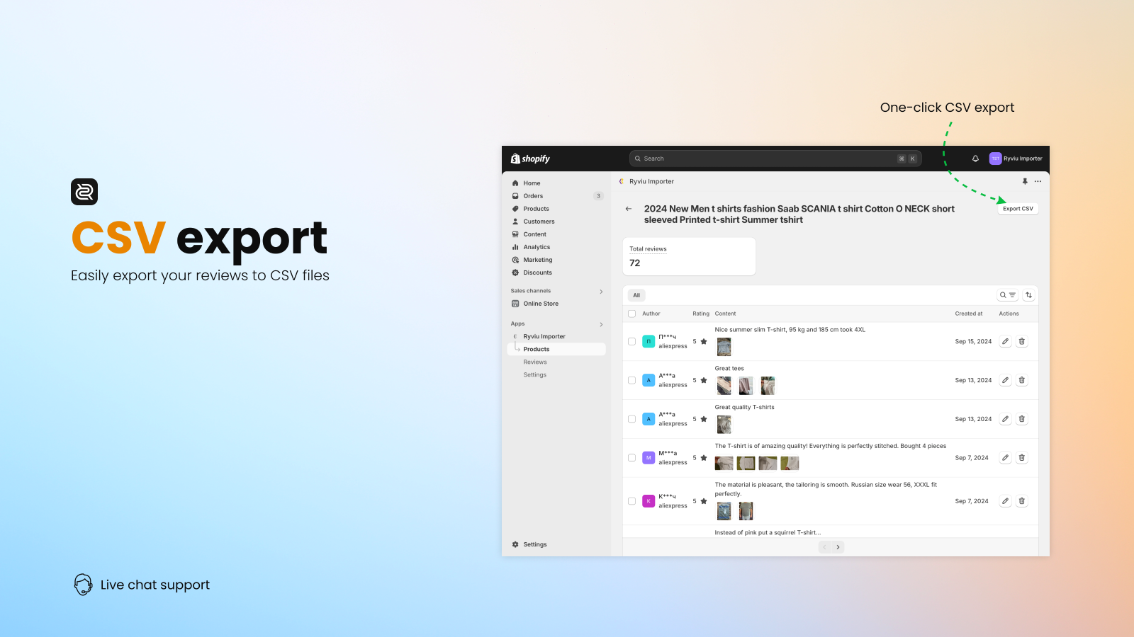 Ryviu AliExpress Reviews Importer - CSV export