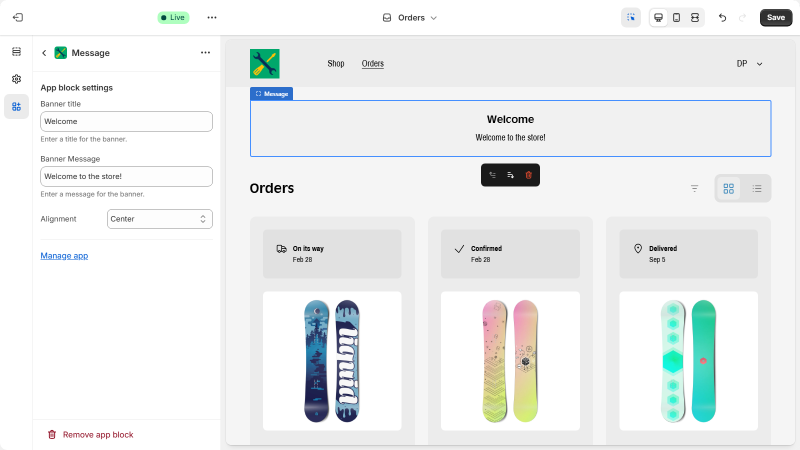 Block in checkout editor