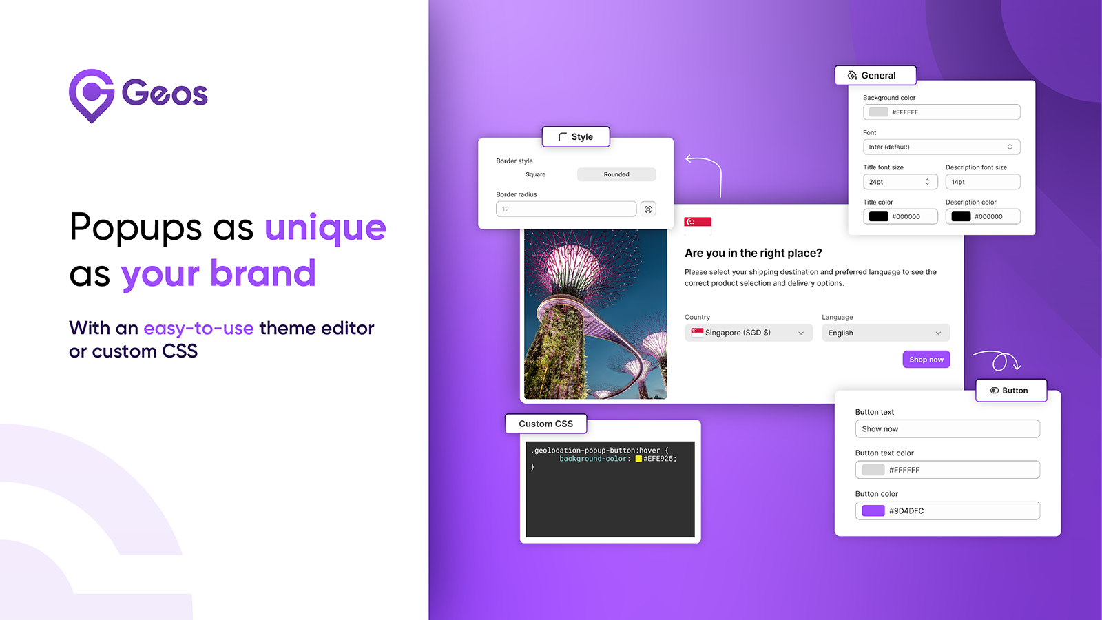 customizable geolocation popup and market selector