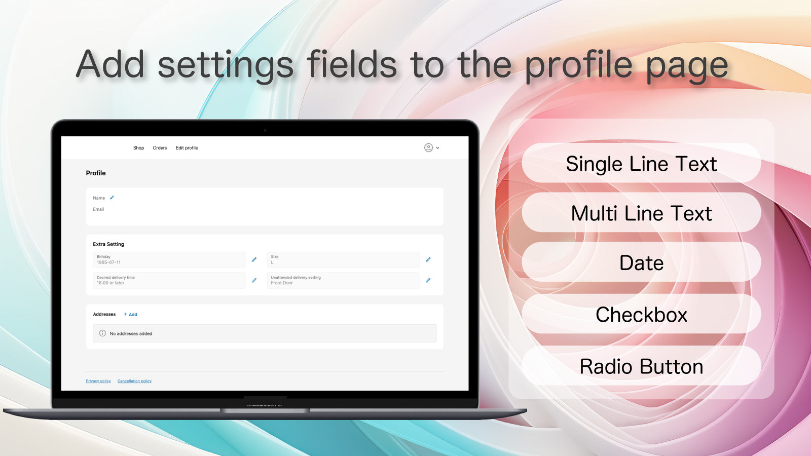 Add setting items to New Customer Acccount on Shopify