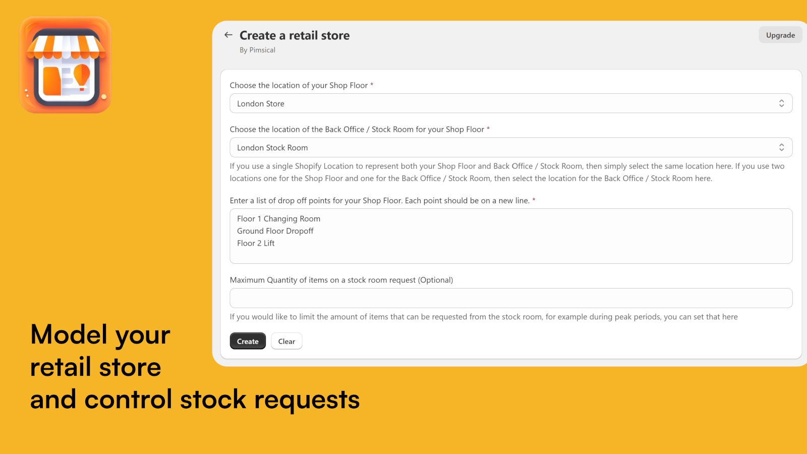 Model your retail store and control stock requests