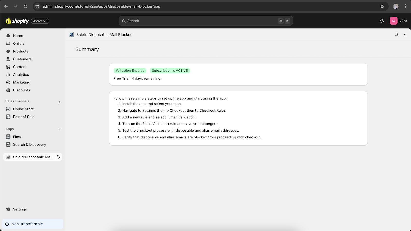 admin page after subscription