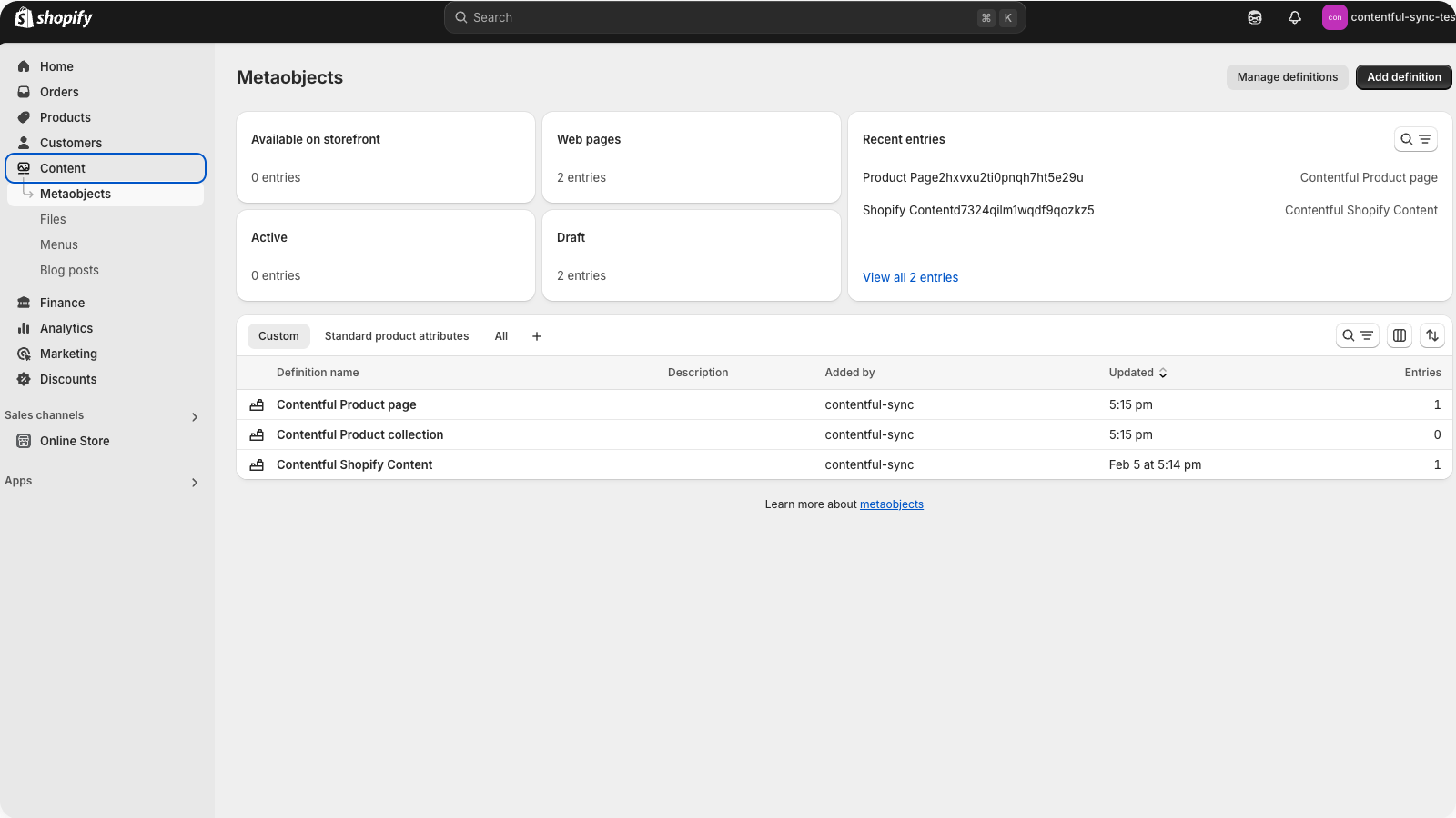 Sync all available Contentful Content Types as Metaobjects