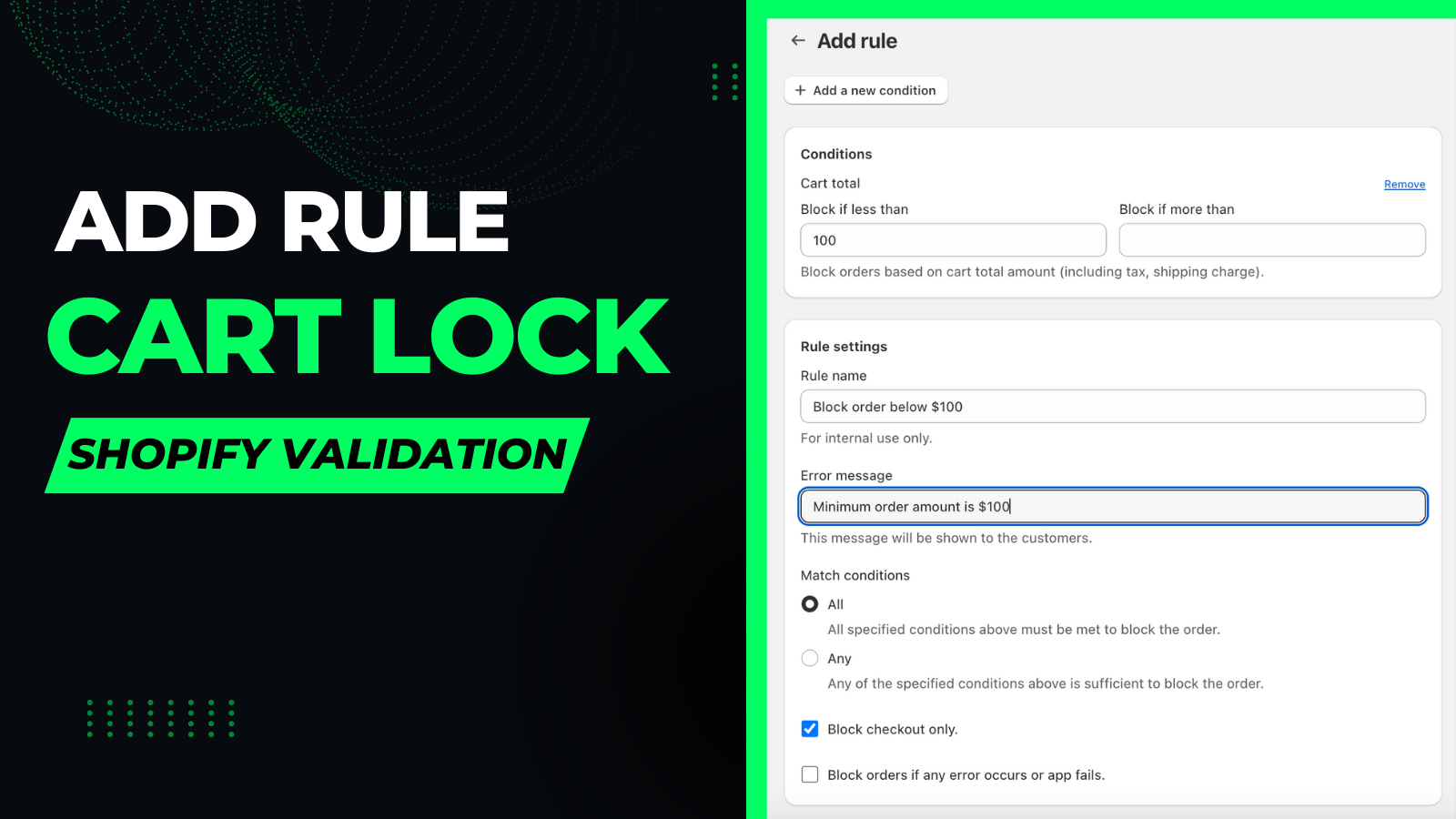 Add rule page - Cart Lock app