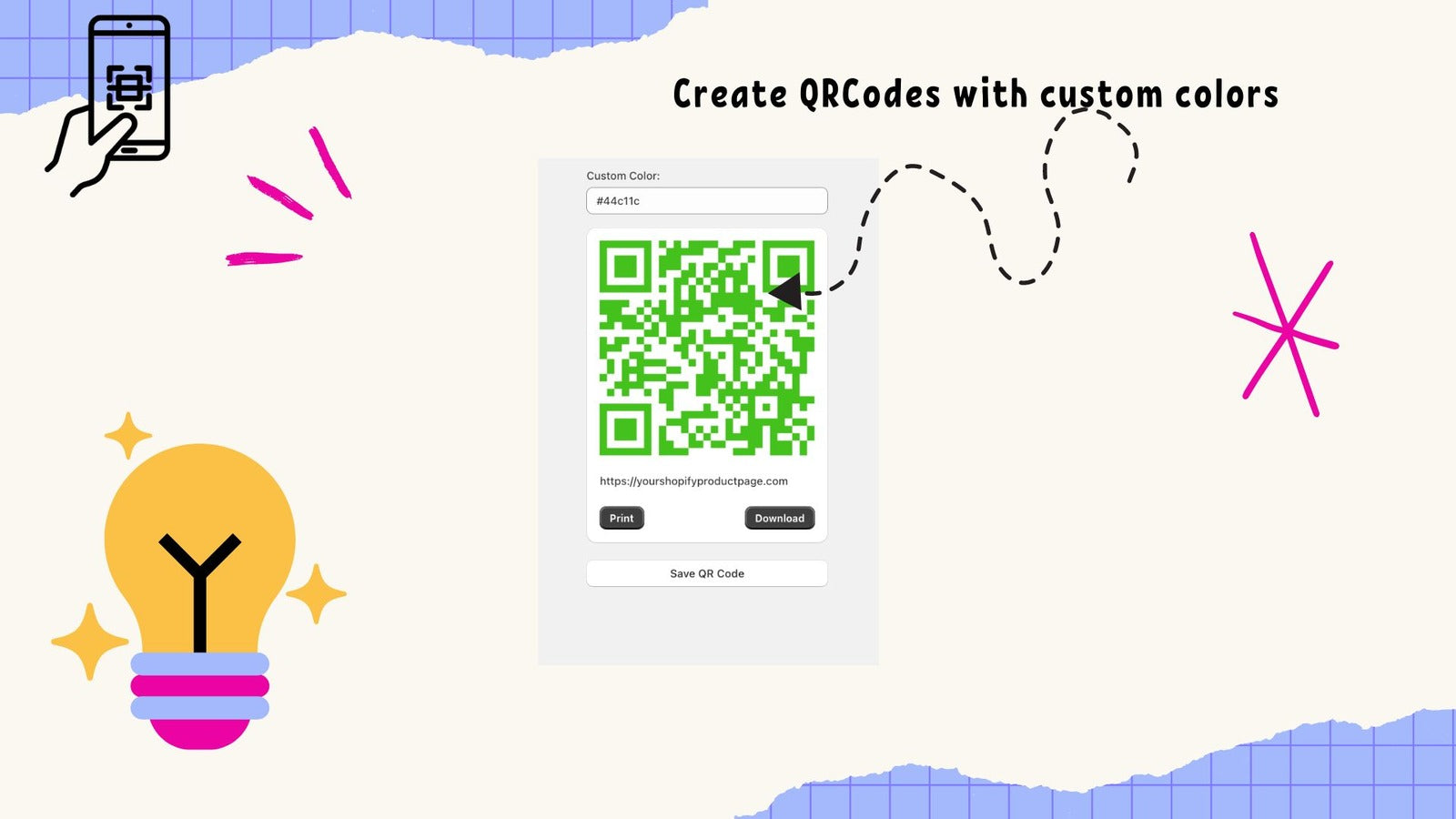 Generate QR Codes in your custom color.