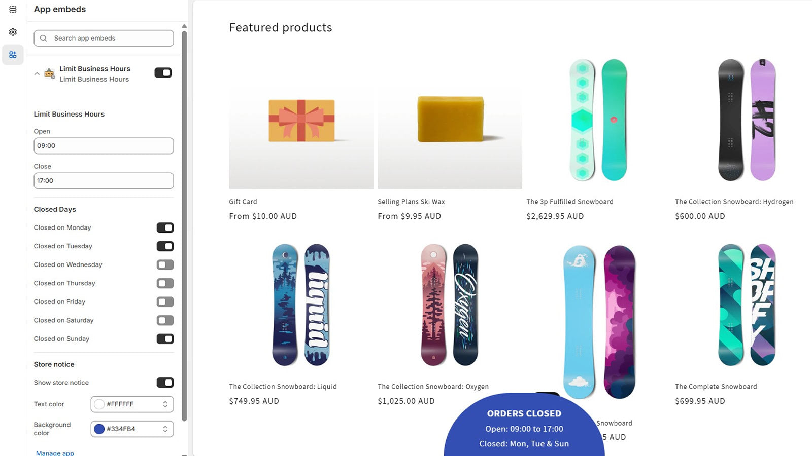 Collection page, closed for ordering