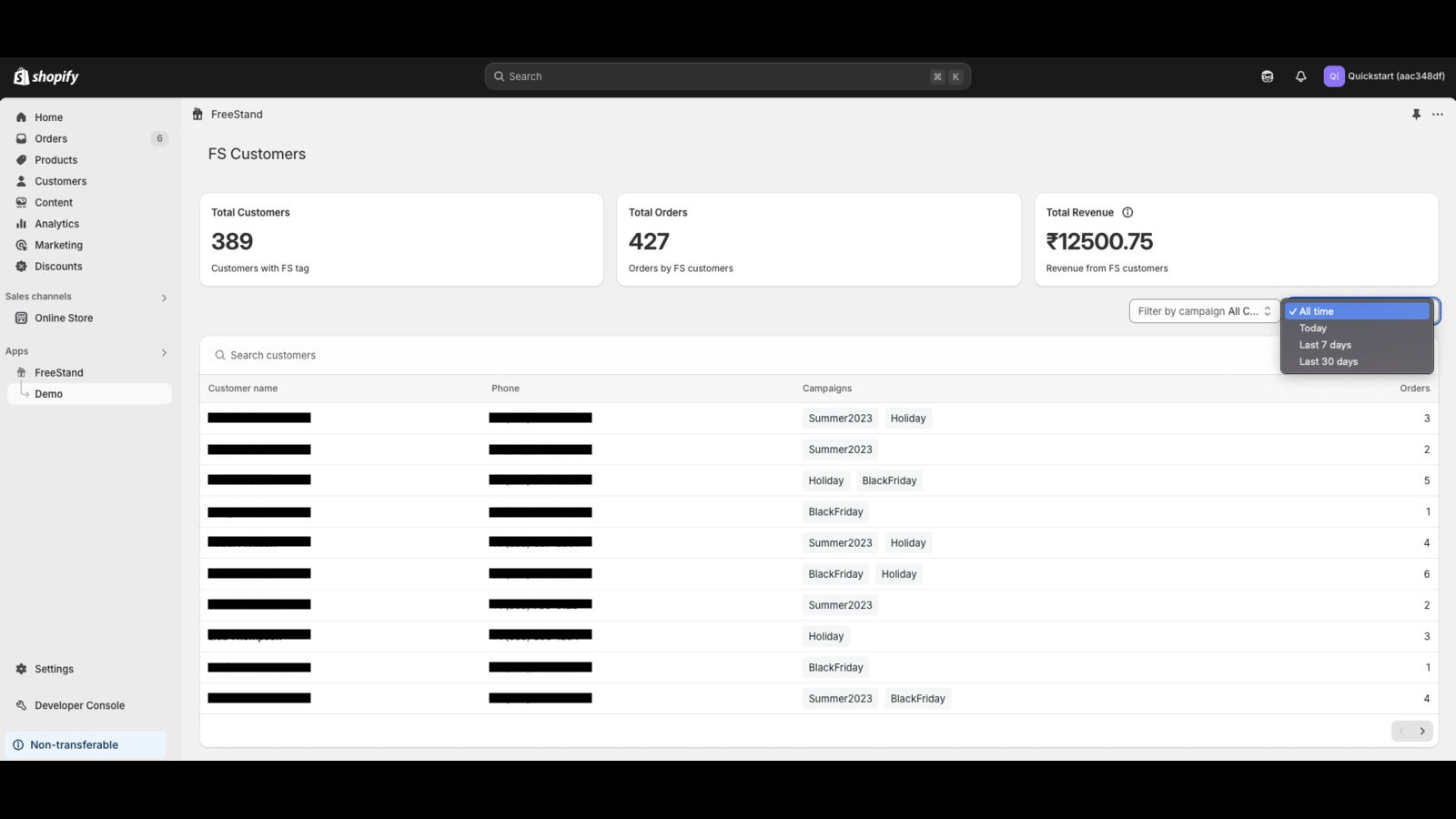 FreeStand shopify filter by date