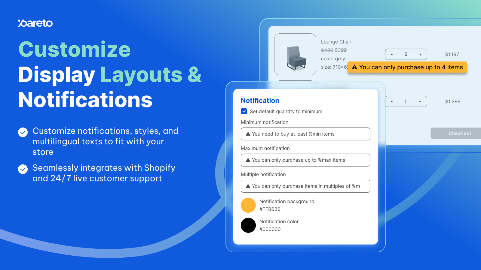 order limit, limit quantity, checkout rules, low stock counter