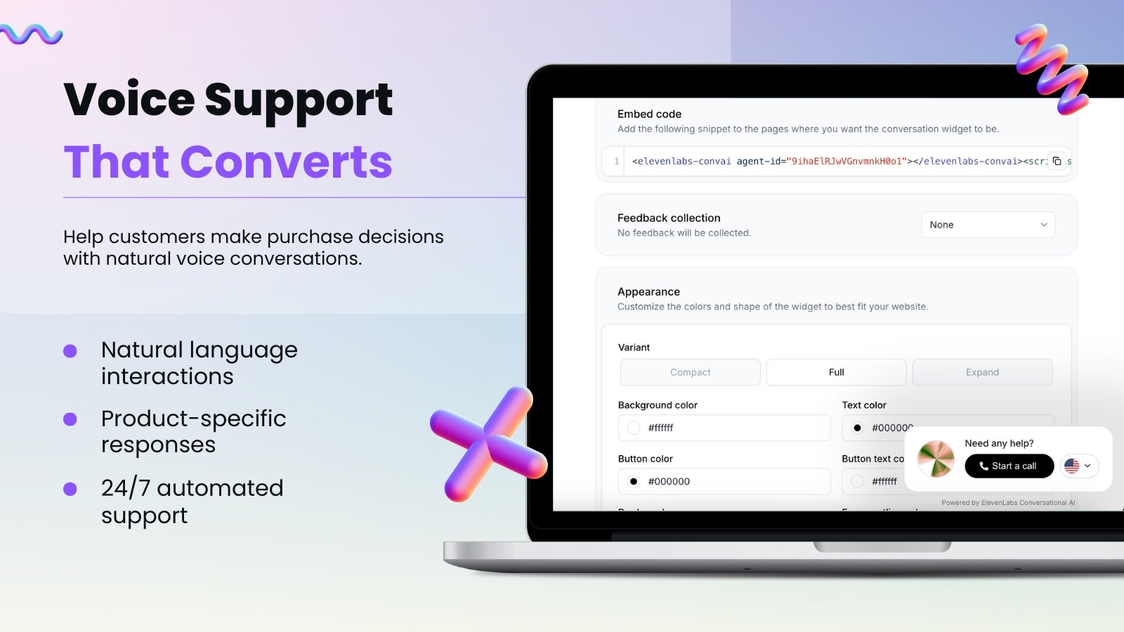 ElevenLabs Product page with AI voice chat widget
