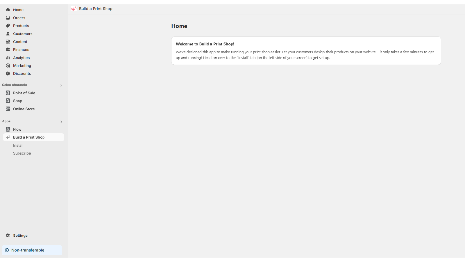 The welcome screen directs you to setup instructions.