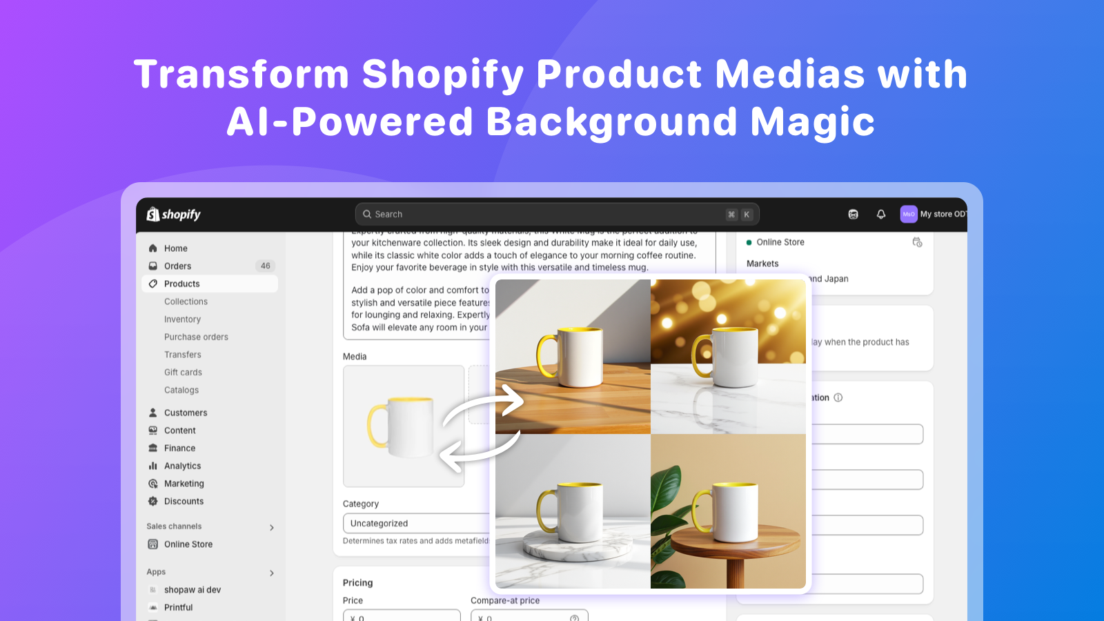 Transform Shopify Product Medias with  AI-Powered Background