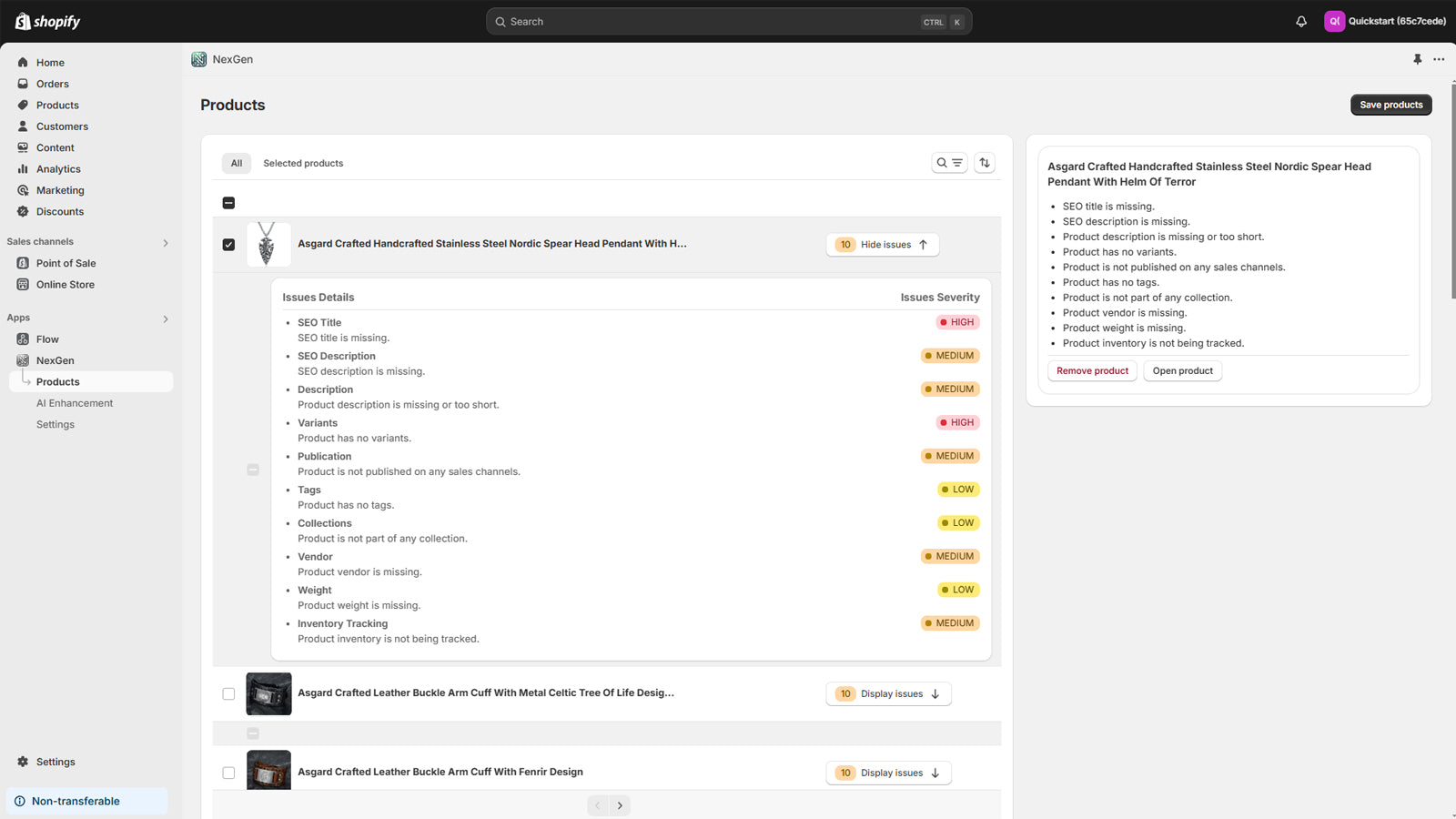 Displaying products issues
