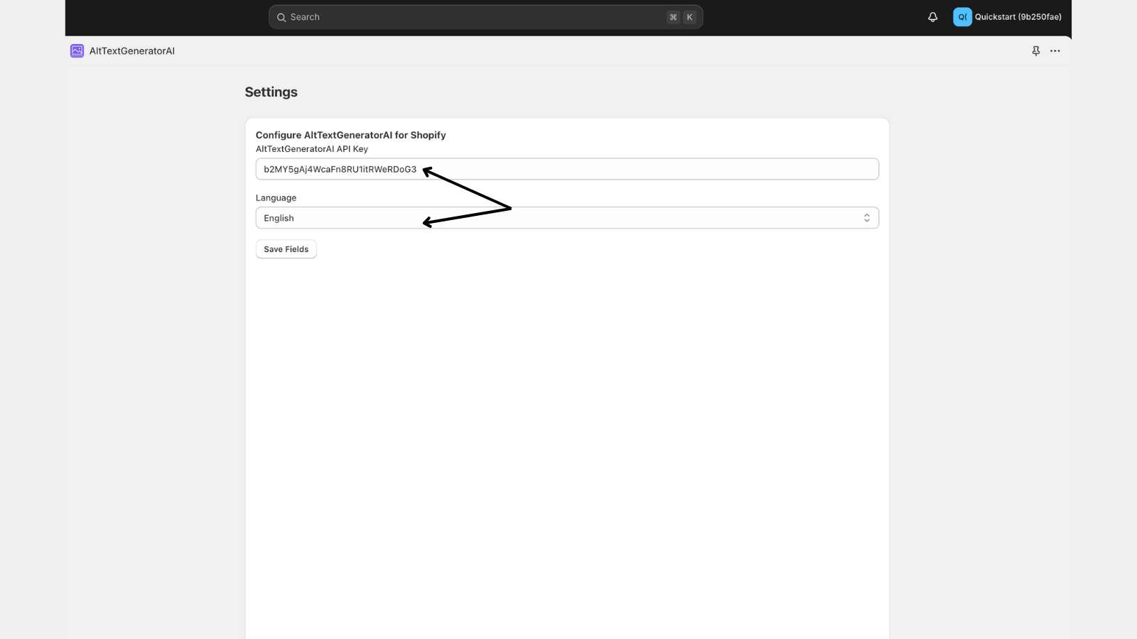 AltTextGeneratorAI settings page