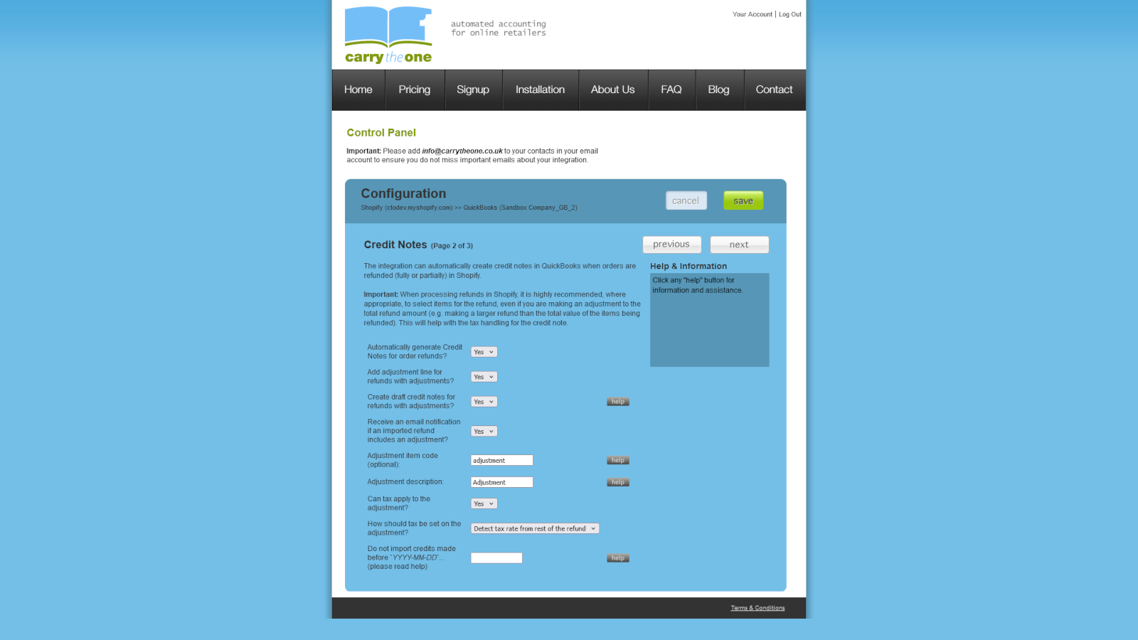 Credit Notes Configuration