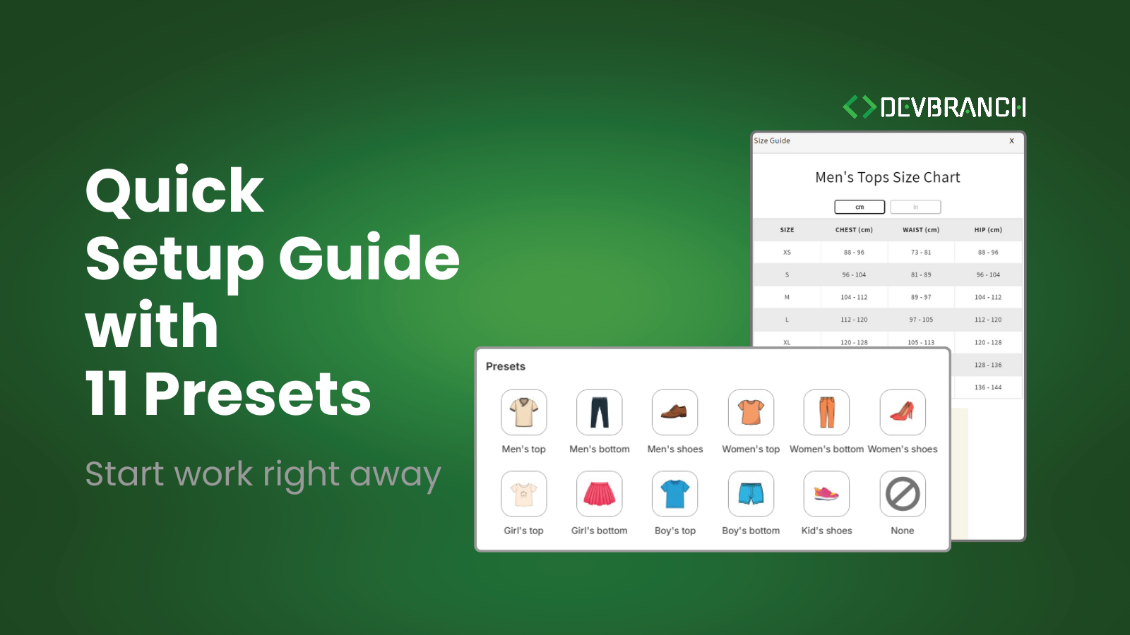 quick setup guide with 11 presets - Db size chart & size guide