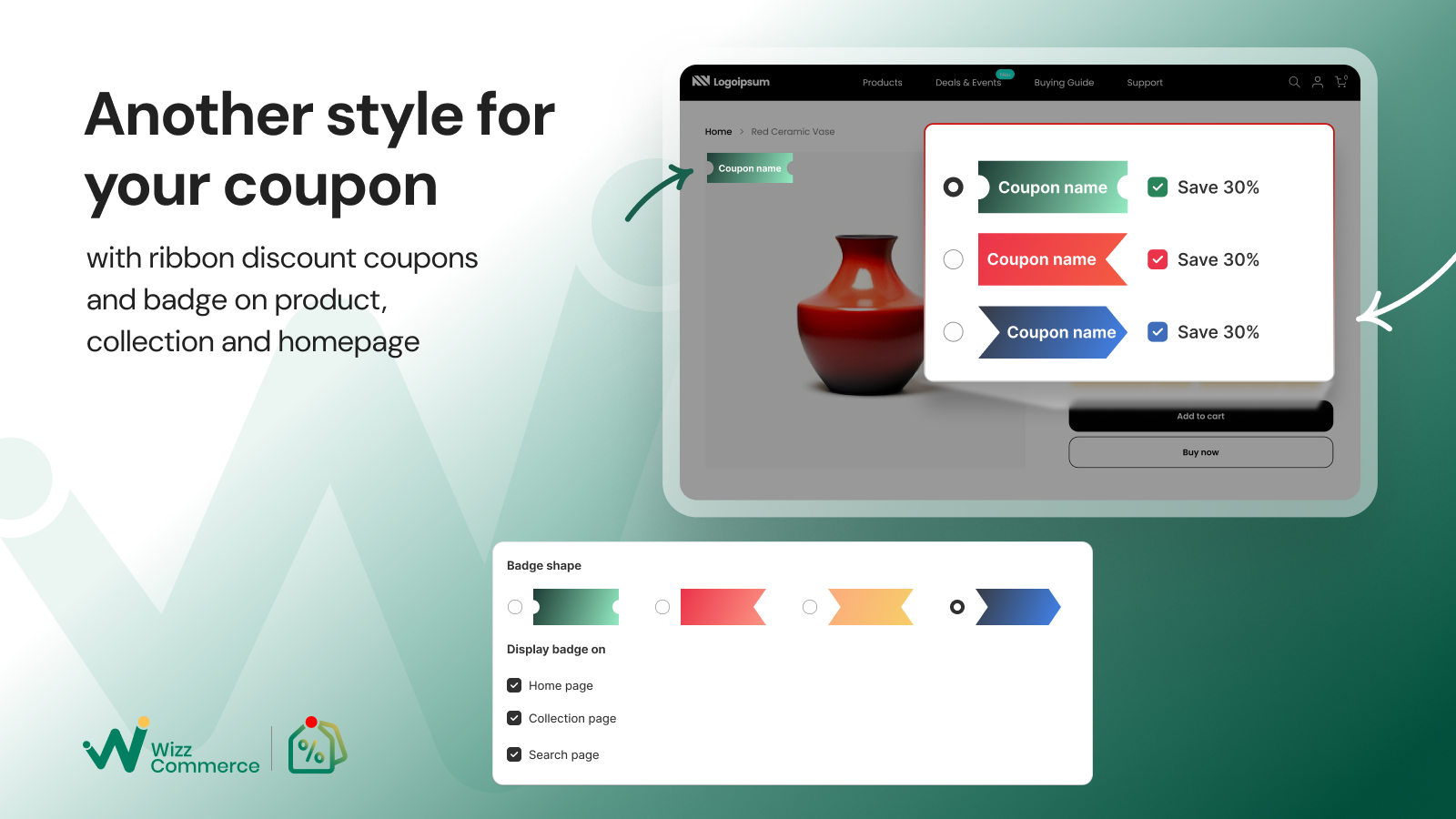 Product Page Coupon ribbon and badge