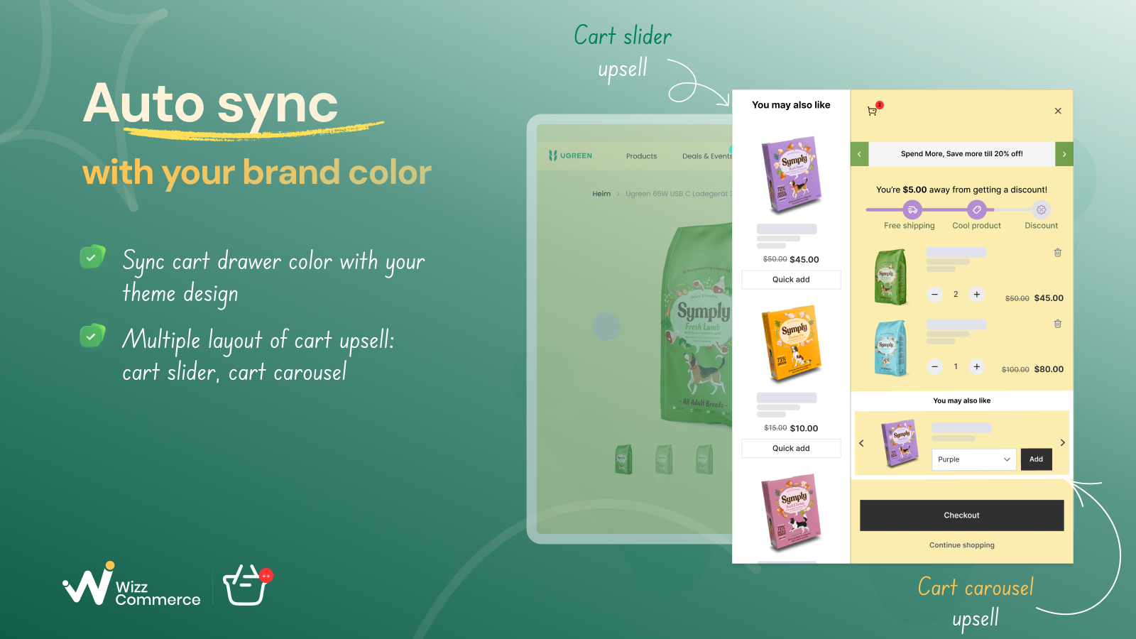 Frequently bought together, product add ons, cart upsell