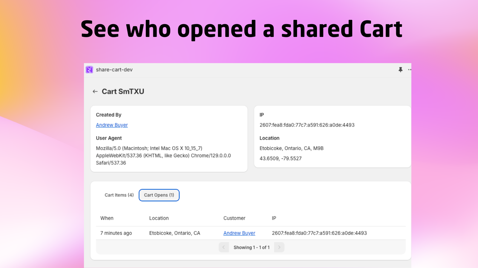see who opened a shared cart