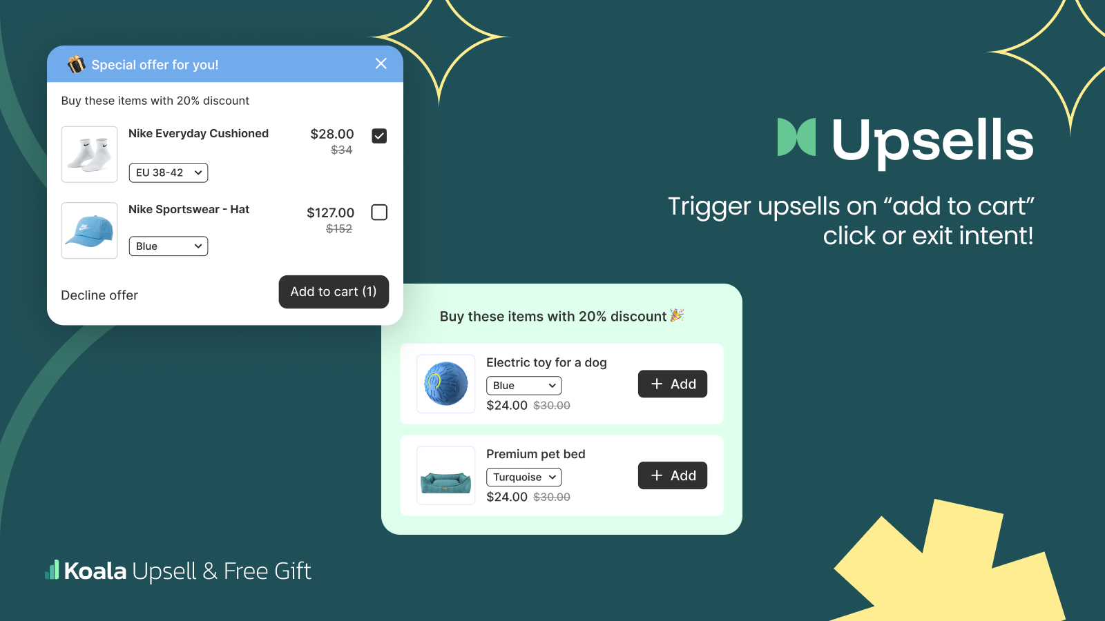 Pop-up upsells and product add-ons