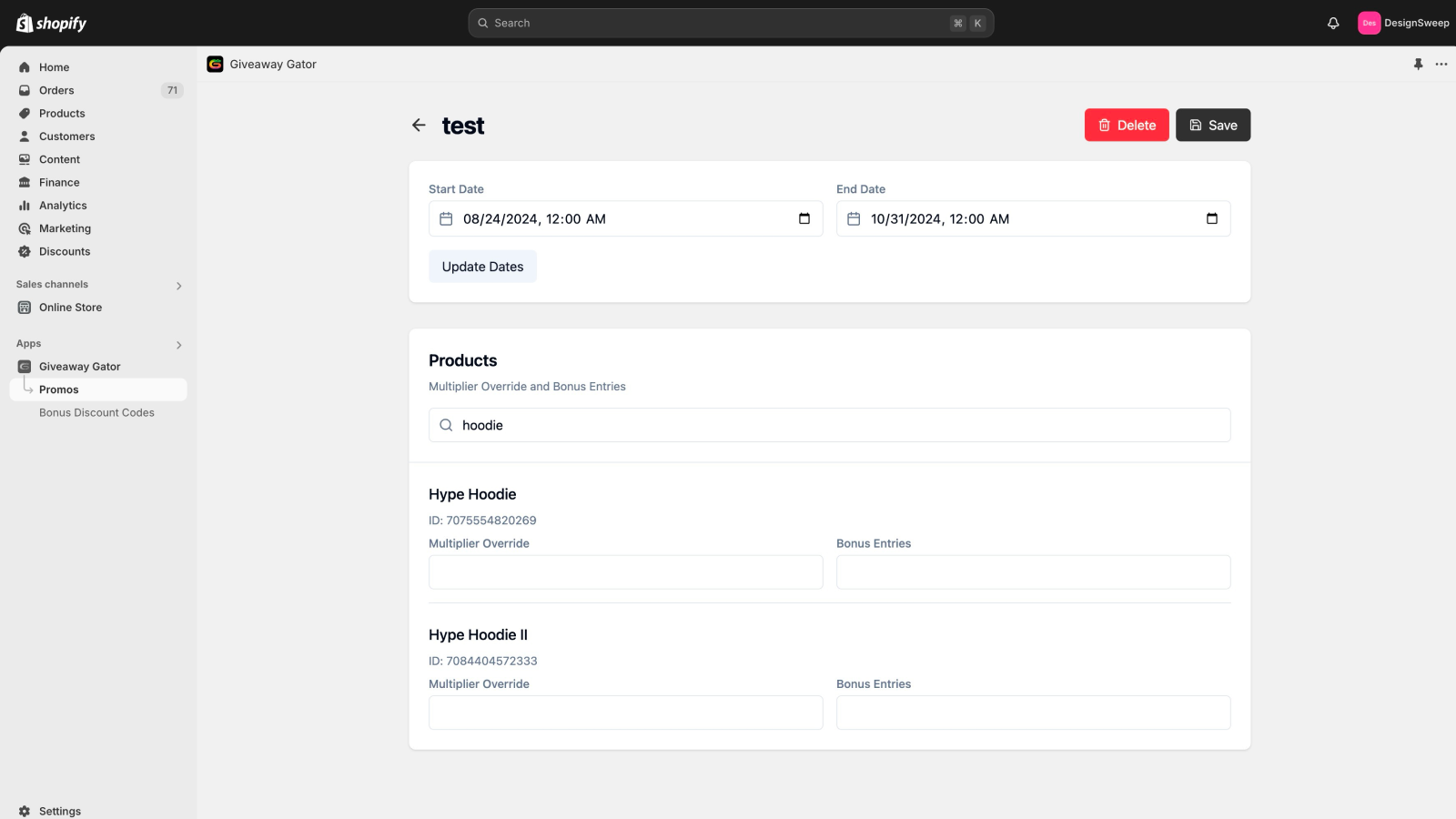 Set product specific multipliers and bonuses