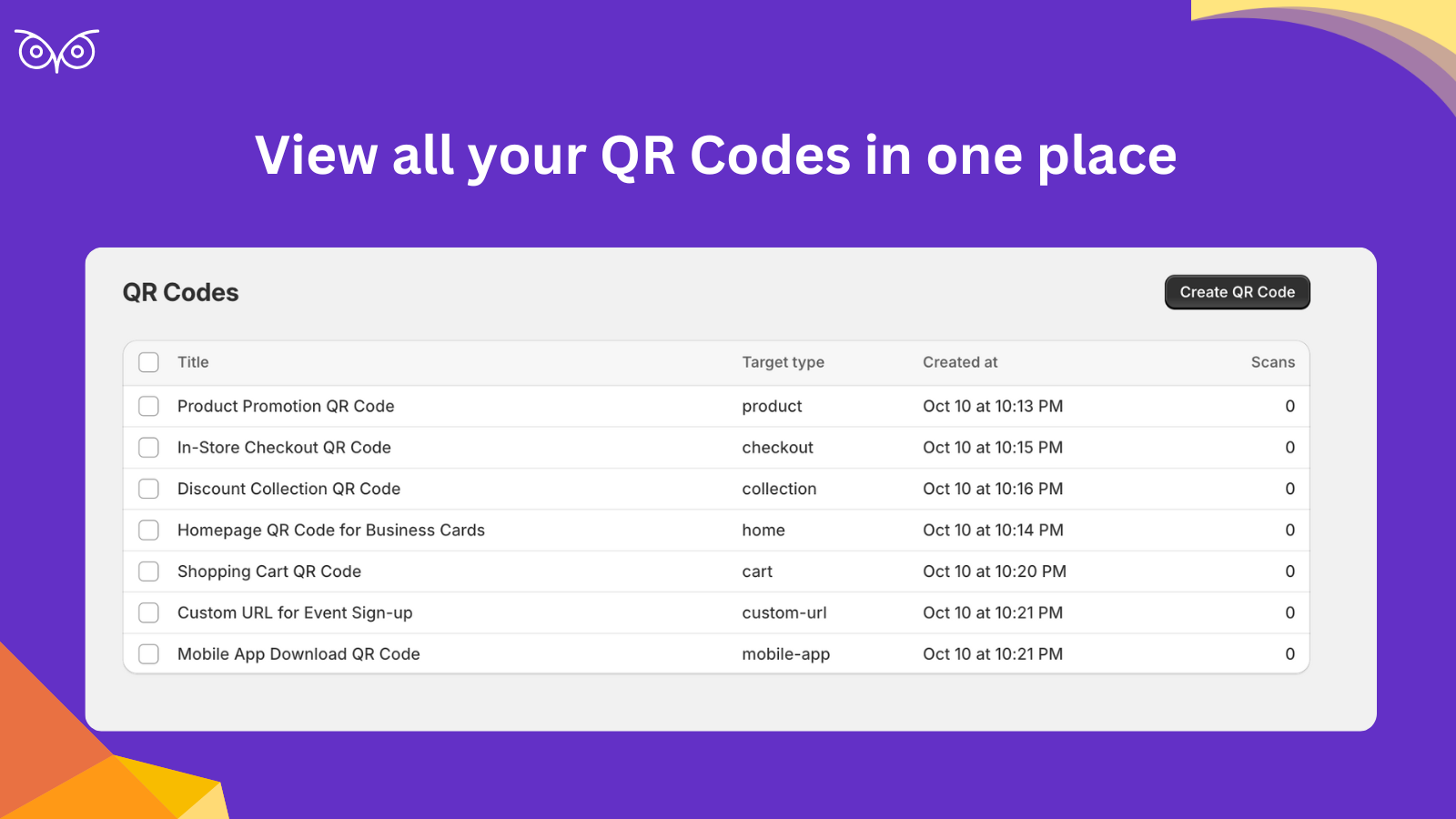 View all your QR codes