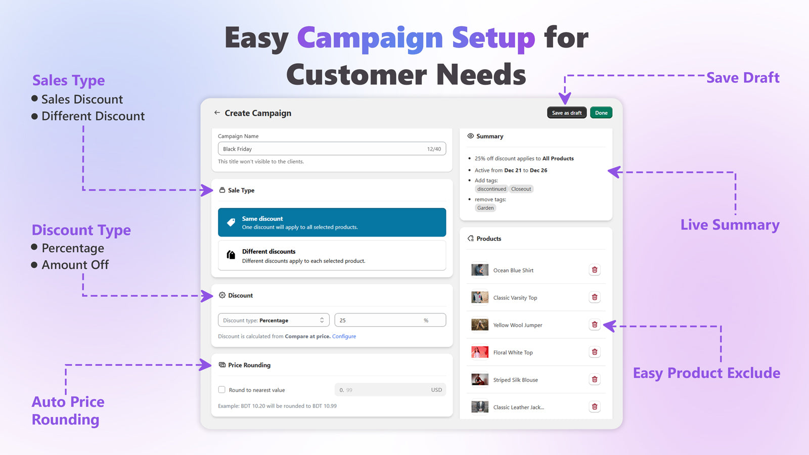 FlashX: sales and discount campaign setup page
